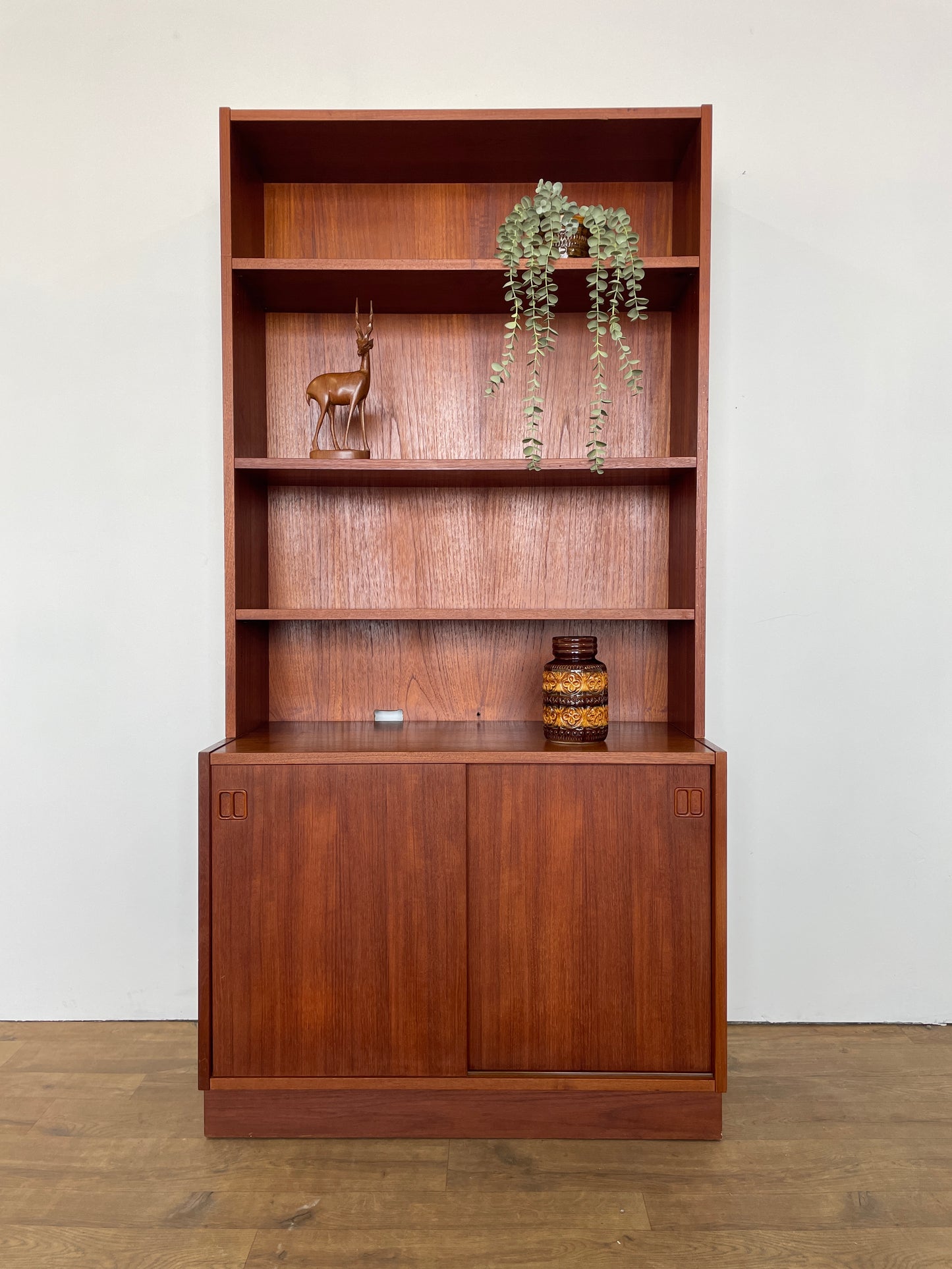 Mid-Century Danish Teak Bookcase with Cabinet and Sliding Doors, 1960s