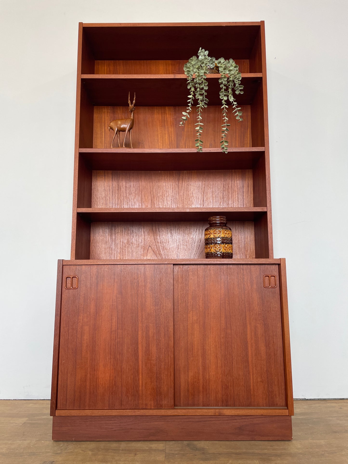 Mid-Century Danish Teak Bookcase with Cabinet and Sliding Doors, 1960s