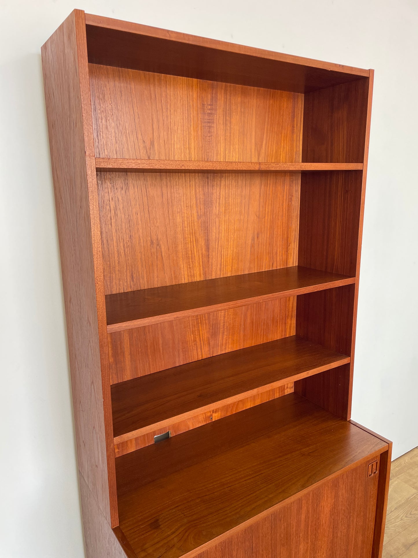 Mid-Century Danish Teak Bookcase with Cabinet and Sliding Doors, 1960s