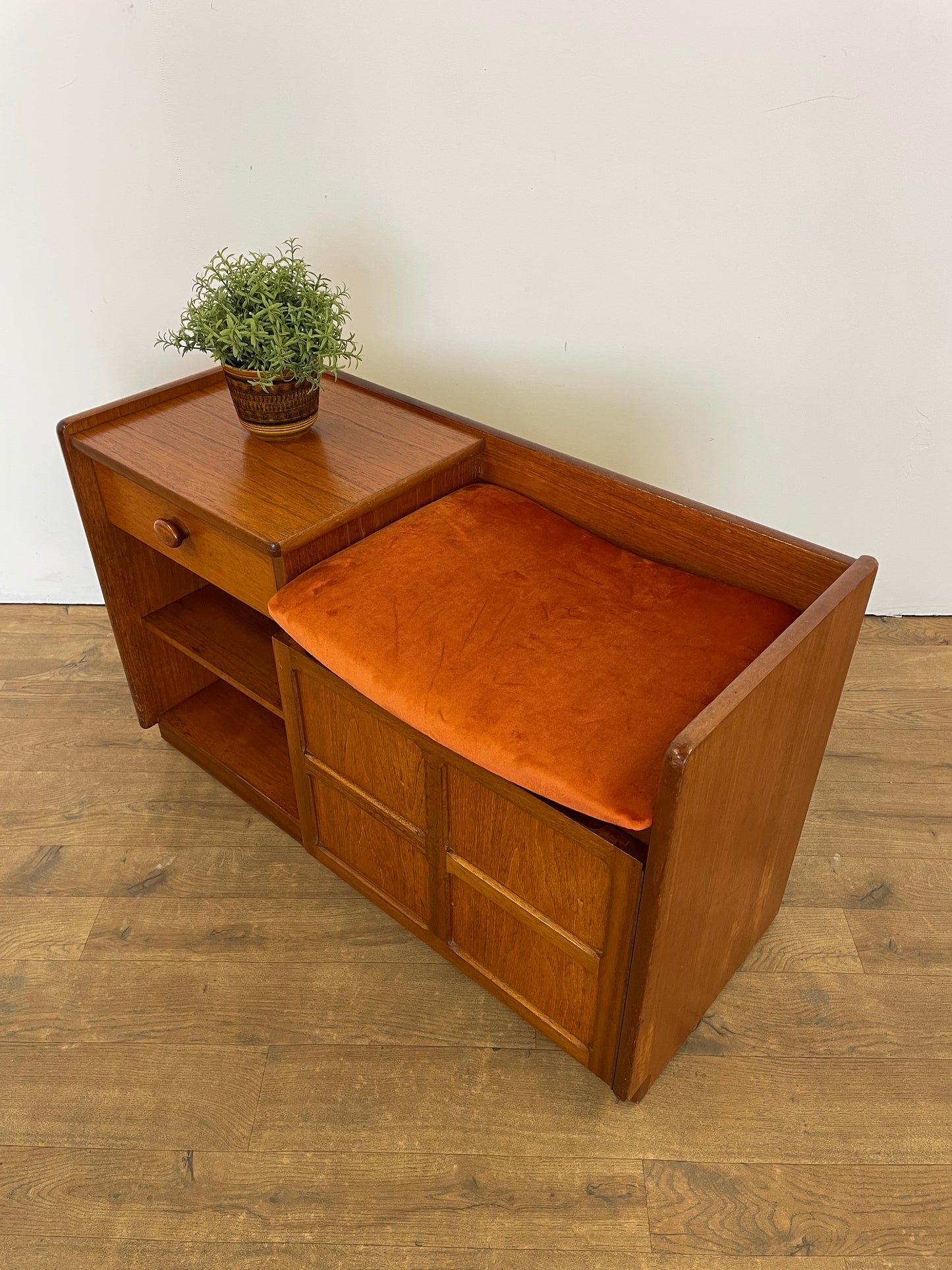 Vintage Teak Hall Seat / Telephone Bench by Nathan – Mid-Century Entryway Table