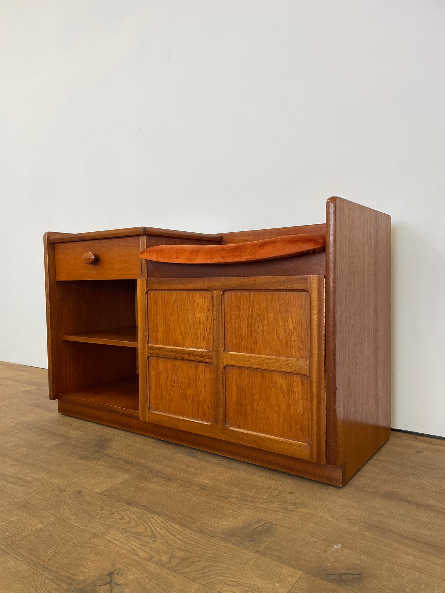 Vintage Teak Hall Seat / Telephone Bench by Nathan – Mid-Century Entryway Table