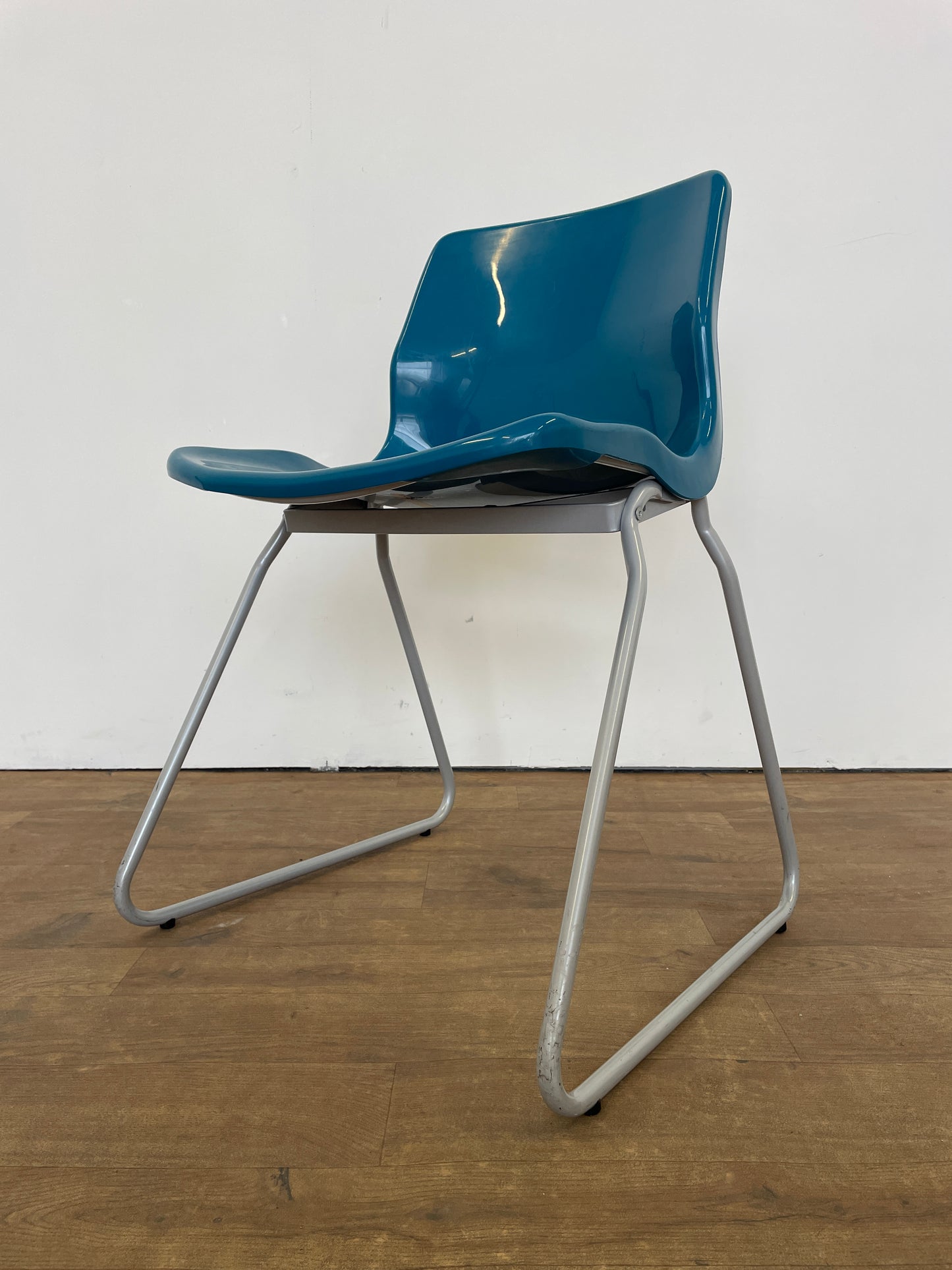 Vintage IKEA Blue Plastic Sled Base Chair | Retro Scandinavian Mid-Century Modern Design
