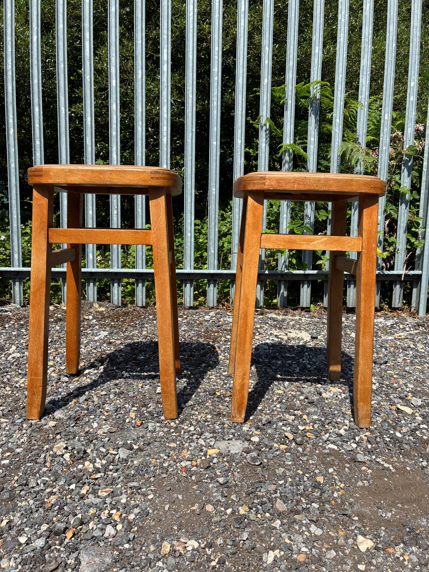 Pair of Vintage Wooden Stools | Retro Upholstered Side Tables / Plant Stands | 1960s Style - Mid-Century