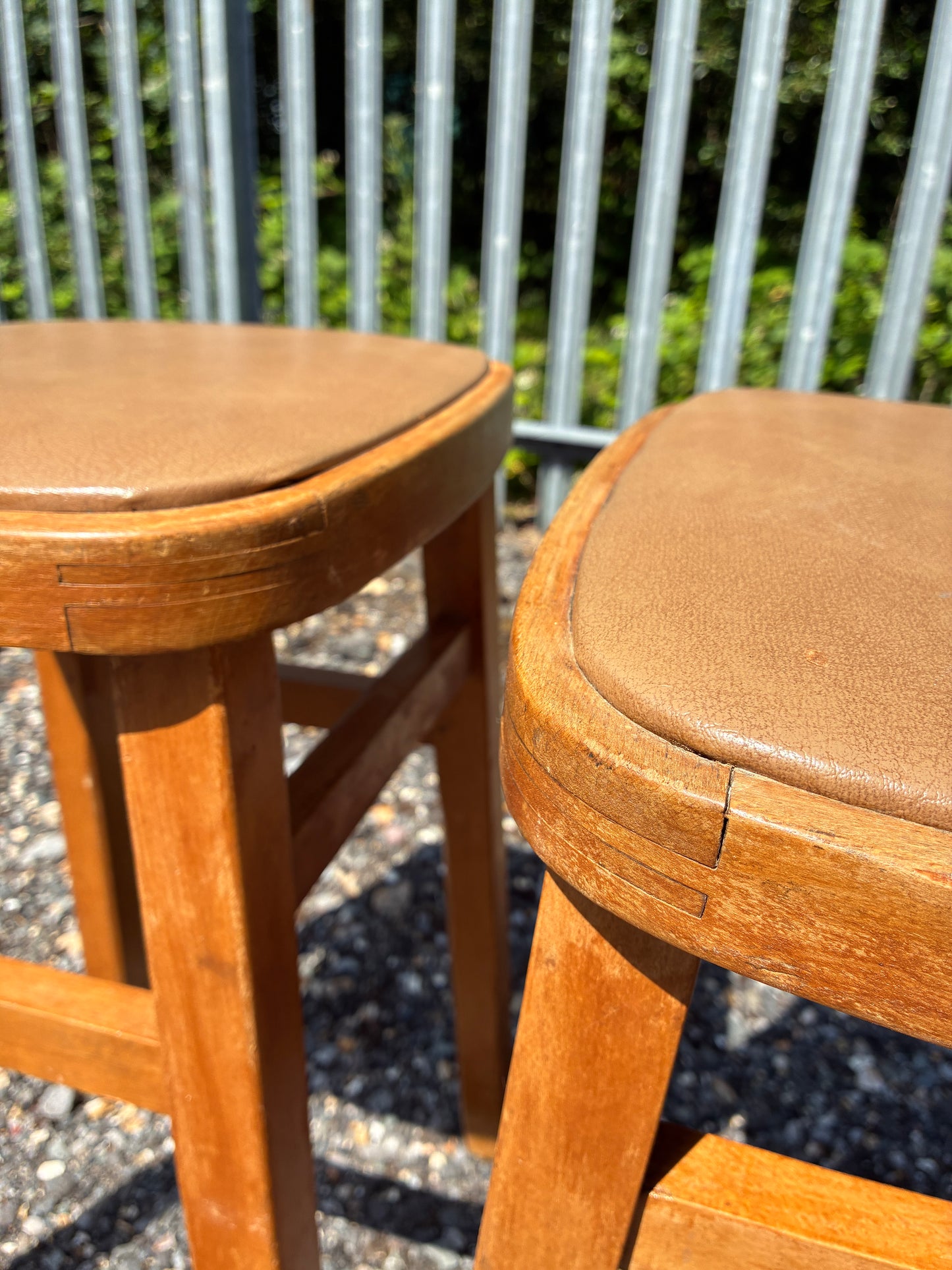 Pair of Vintage Wooden Stools | Retro Upholstered Side Tables / Plant Stands | 1960s Style - Mid-Century