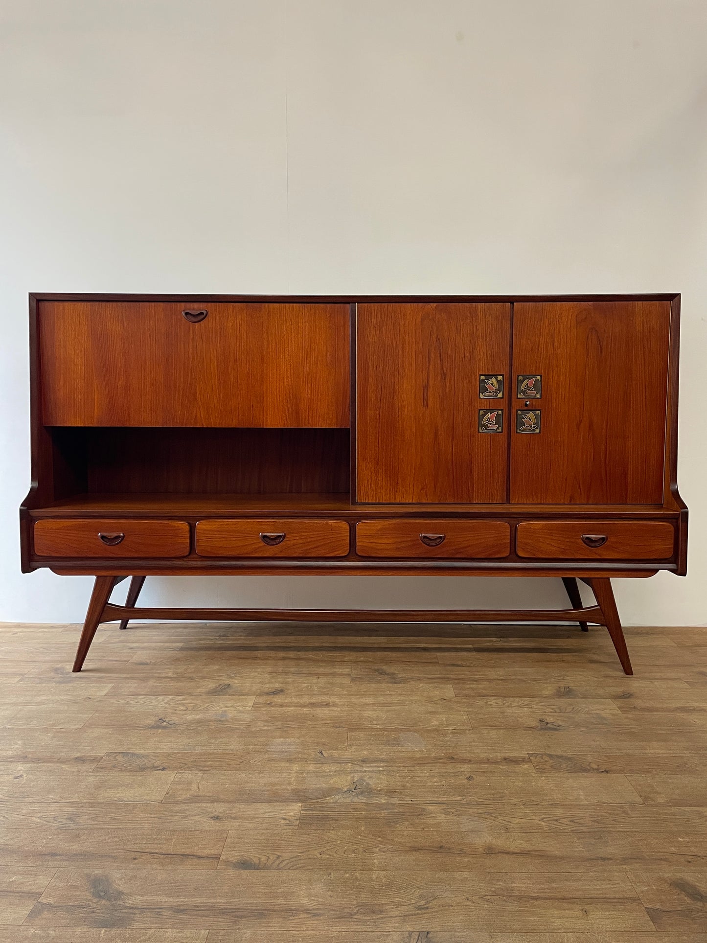 Louis Van Teeffelen for WeBe Teak Highboard Sideboard – Dutch Mid-Century Modern