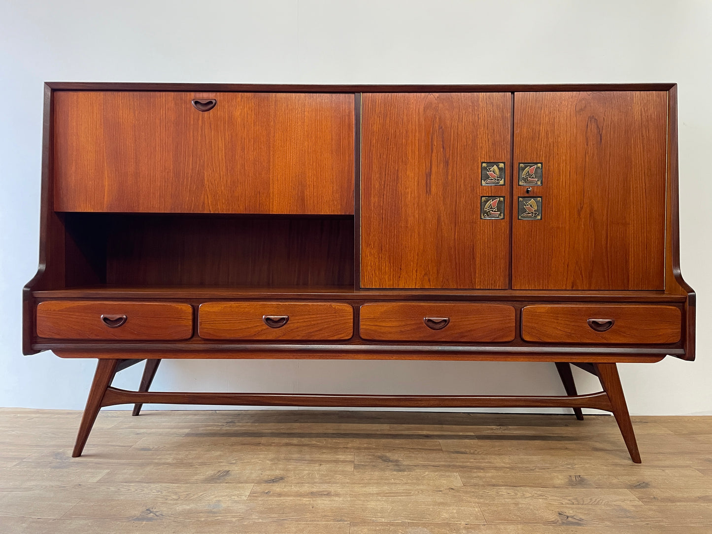 Louis Van Teeffelen for WeBe Teak Highboard Sideboard – Dutch Mid-Century Modern