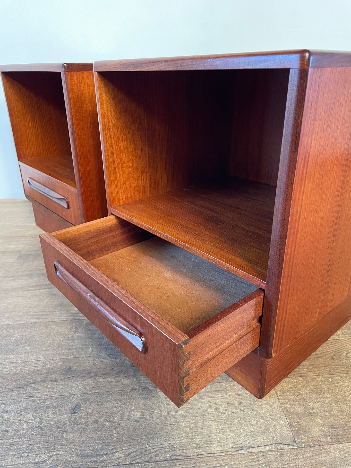 Mid-Century Teak G Plan Fresco Bedside Cabinets – Vintage 1970s Pair