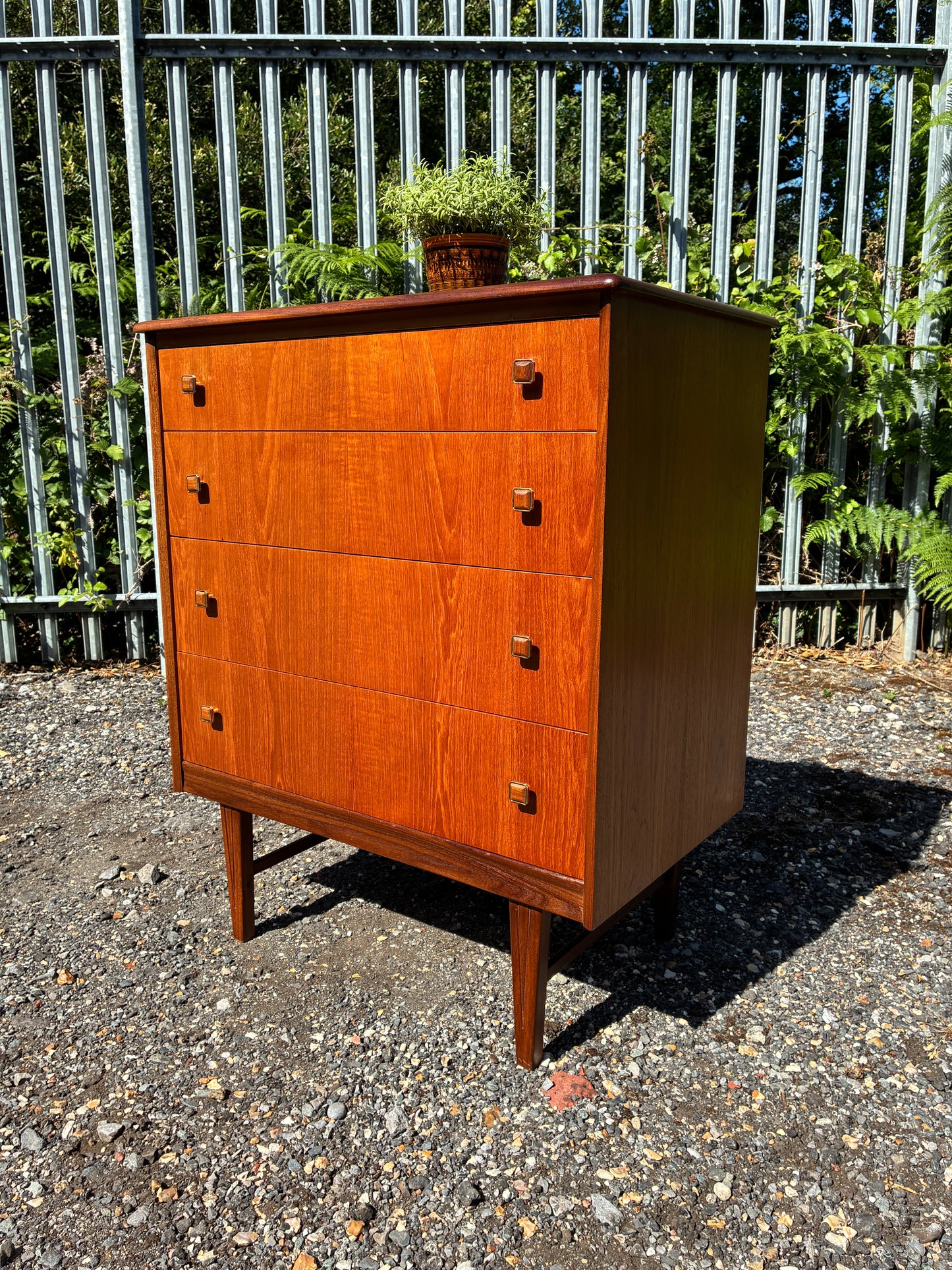 Mid-Century Homeworthy Teak Chest of Drawers | Vintage 4 Drawer Bedroom Storage Cabinet | Danish Style Chest