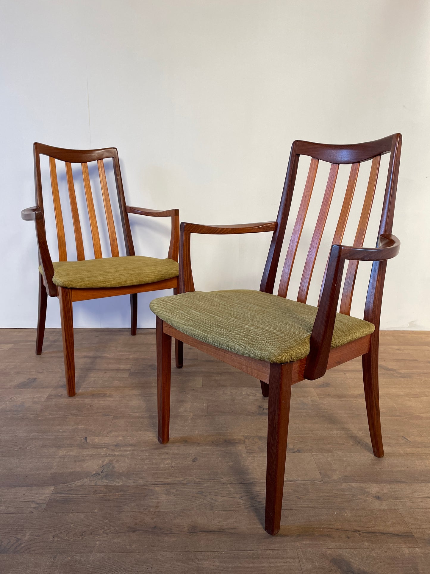 Pair of Mid-Century Teak G Plan Carver Dining Chairs with New Upholstery – 57cm Wide