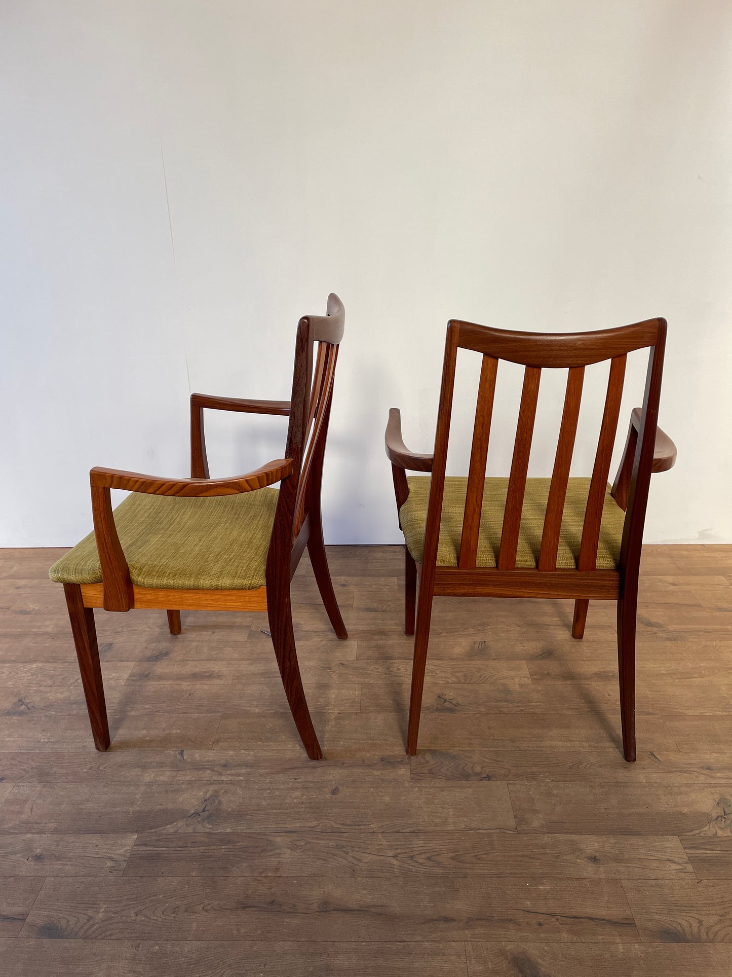 Pair of Mid-Century Teak G Plan Carver Dining Chairs with New Upholstery – 57cm Wide