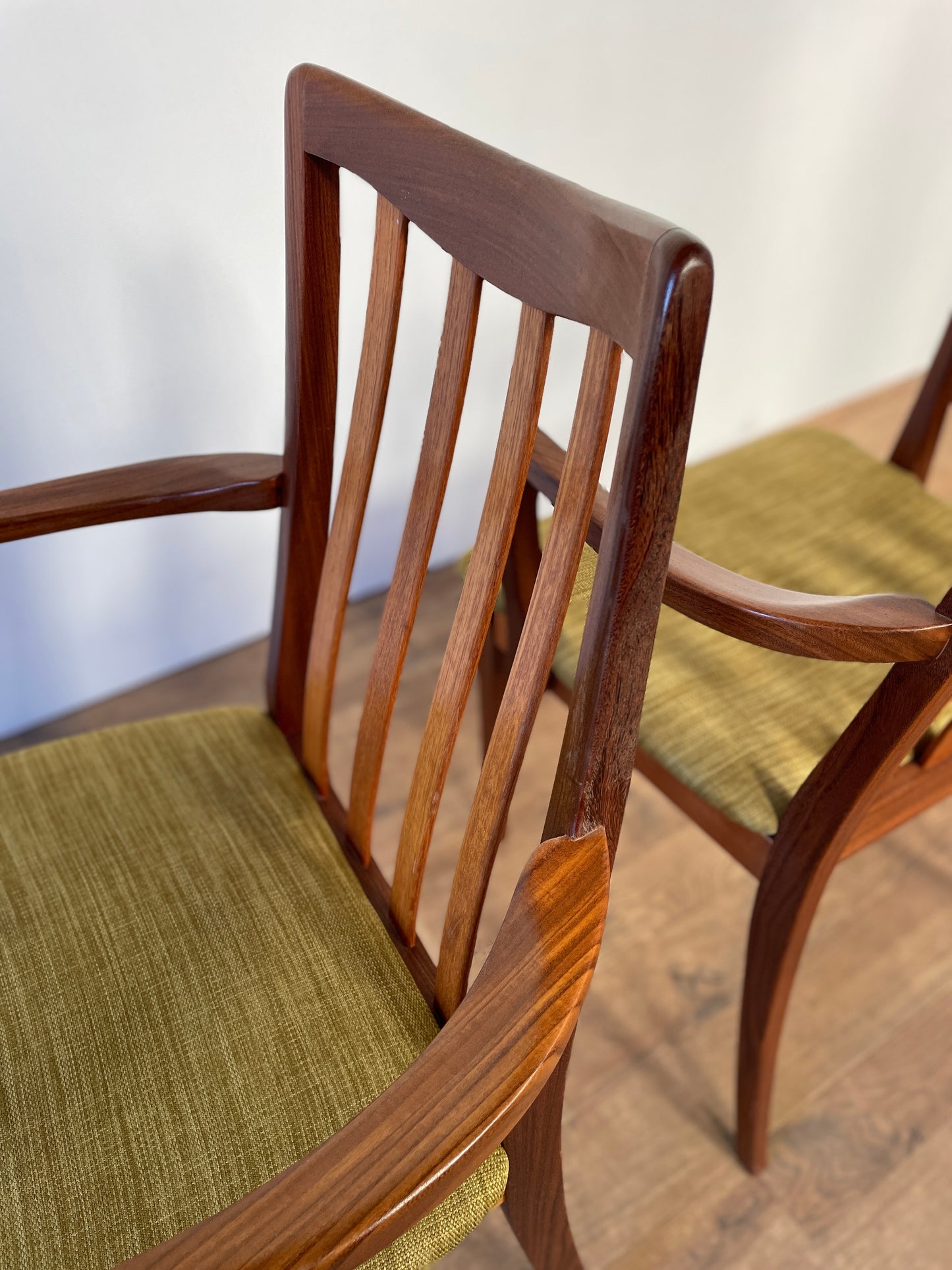 Pair of Mid-Century Teak G Plan Carver Dining Chairs with New Upholstery – 57cm Wide