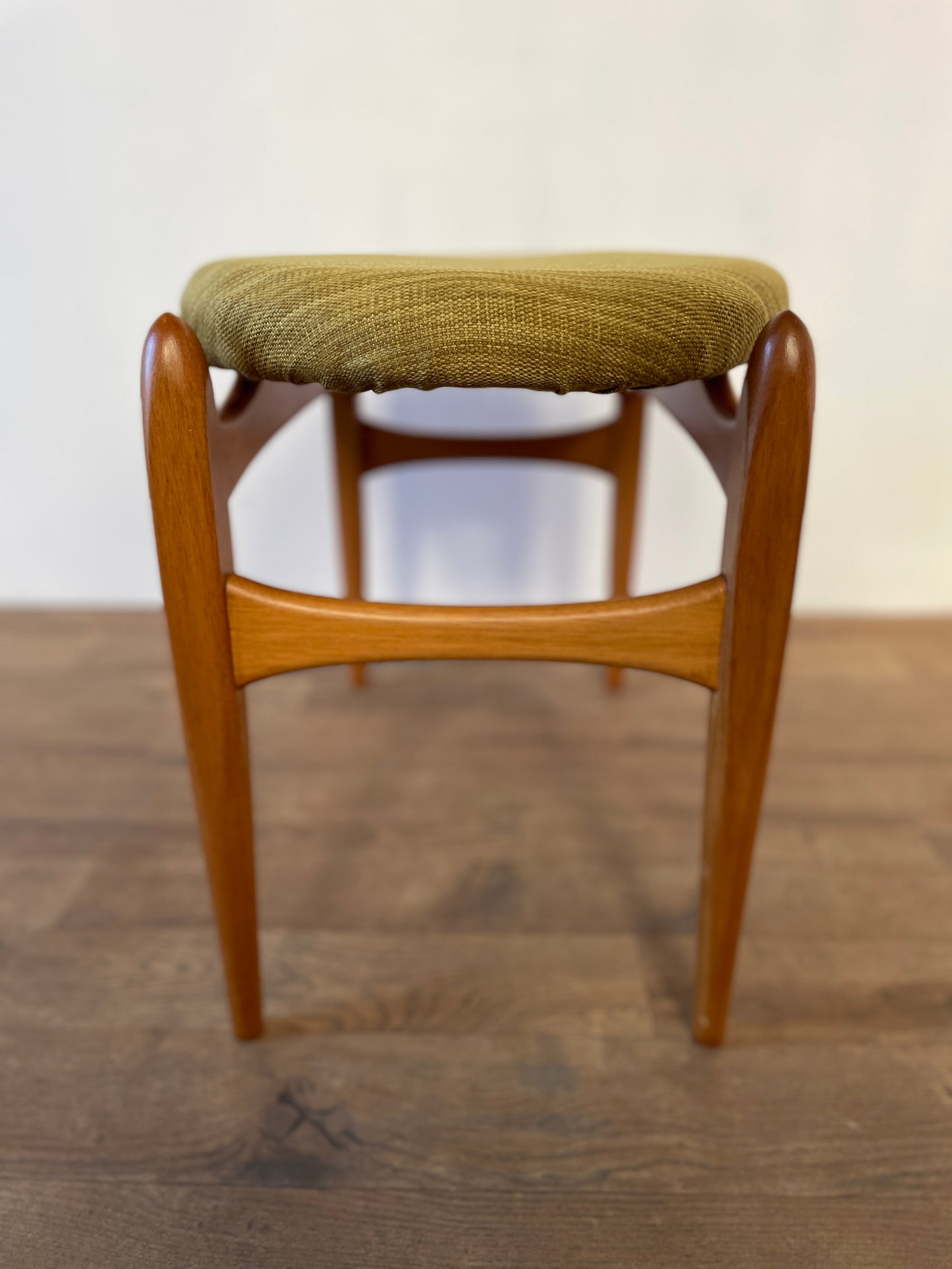 Mid-Century Teak Elliotts of Newbury Upholstered Stool – Vintage 1960s Danish Style Seating