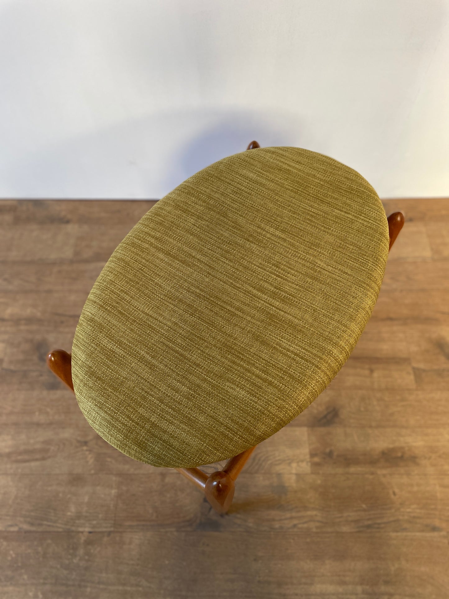 Mid-Century Teak Elliotts of Newbury Upholstered Stool – Vintage 1960s Danish Style Seating
