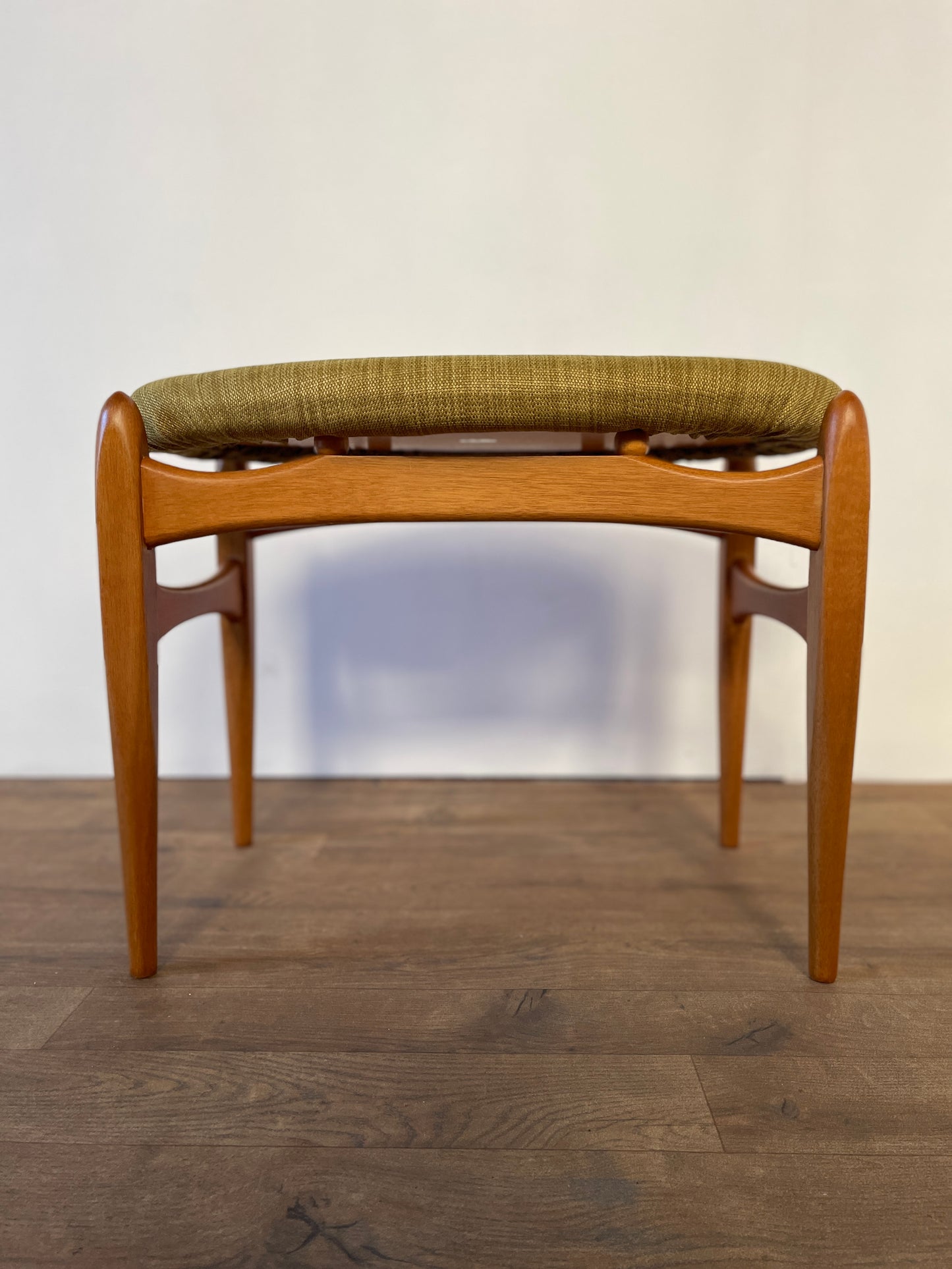 Mid-Century Teak Elliotts of Newbury Upholstered Stool – Vintage 1960s Danish Style Seating