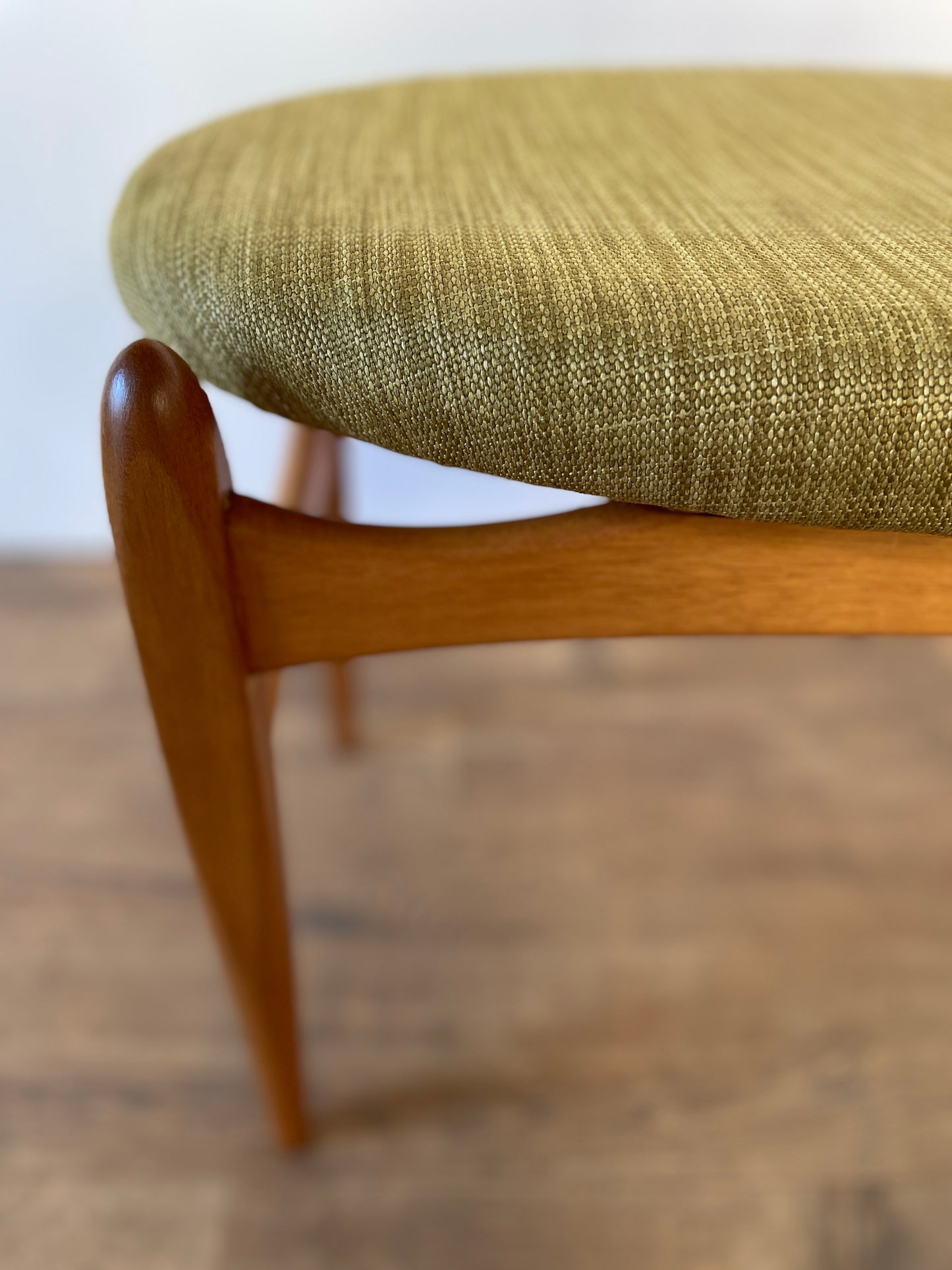 Mid-Century Teak Elliotts of Newbury Upholstered Stool – Vintage 1960s Danish Style Seating