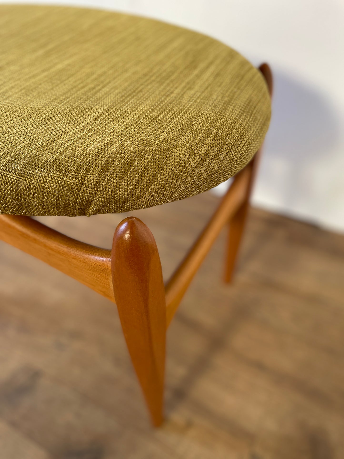 Mid-Century Teak Elliotts of Newbury Upholstered Stool – Vintage 1960s Danish Style Seating