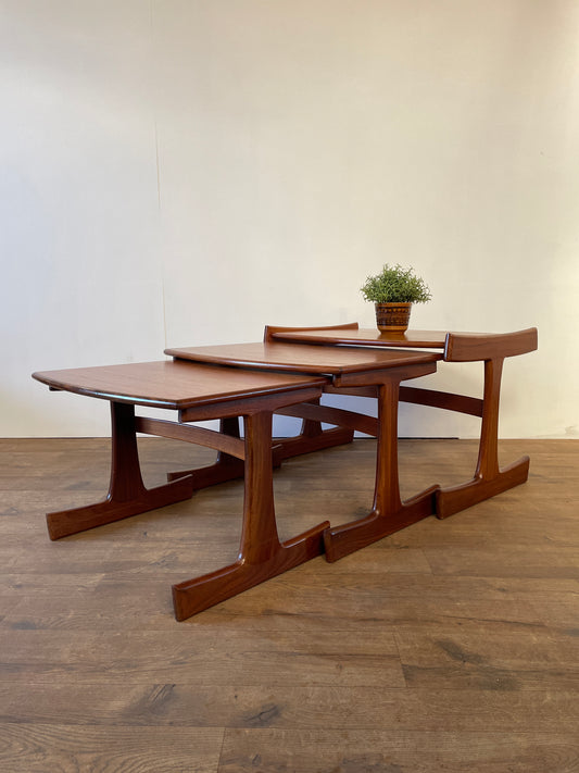 Mid-Century Teak G Plan Nest of 3 Tables – Large Vintage Danish-Style Side Tables
