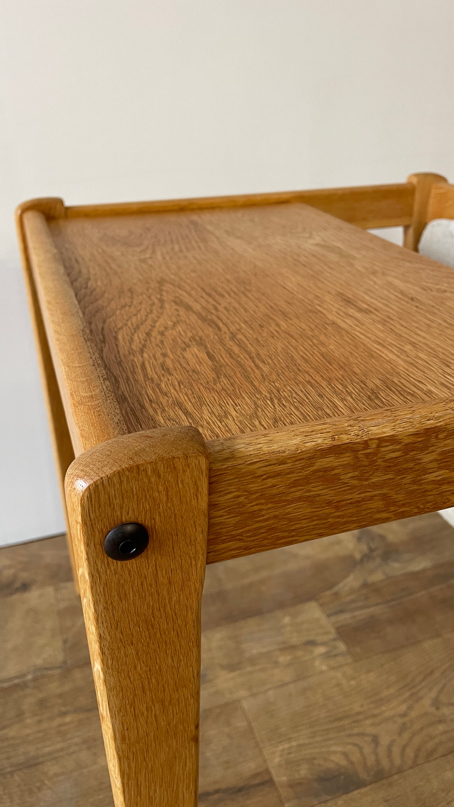 Mid-Century Danish Oak & Fabric Magazine Rack Side Table by BRDR Furbo | Scandinavian Modern 1960s