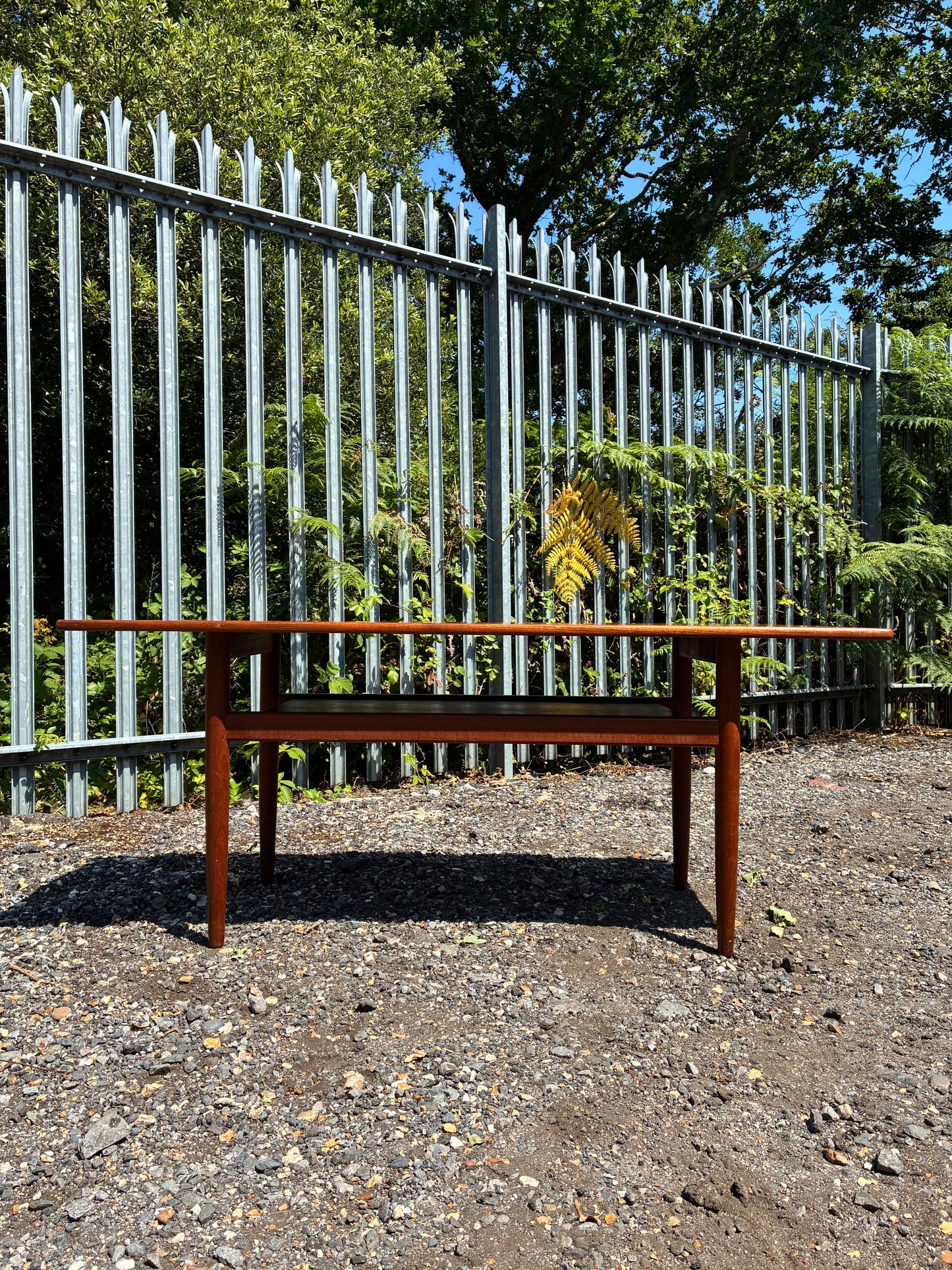 Danish Mid-Century Teak Coffee Table with Magazine Shelf | Vintage Scandinavian Modern Sofa Table | 124cm