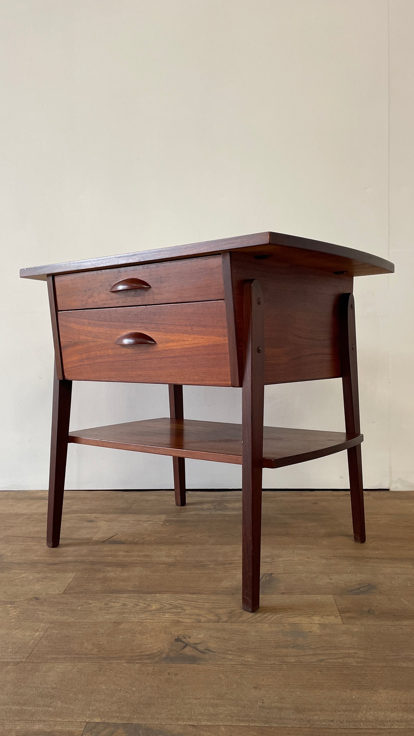Mid-Century Danish Teak 2 Drawer Craft Table | Vintage Scandinavian Side Table