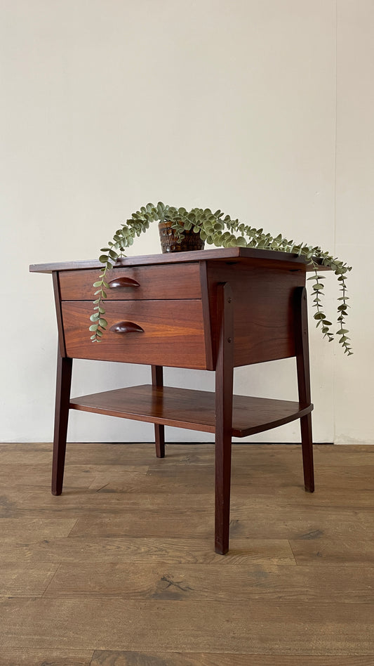 Mid-Century Danish Teak 2 Drawer Craft Table | Vintage Scandinavian Side Table