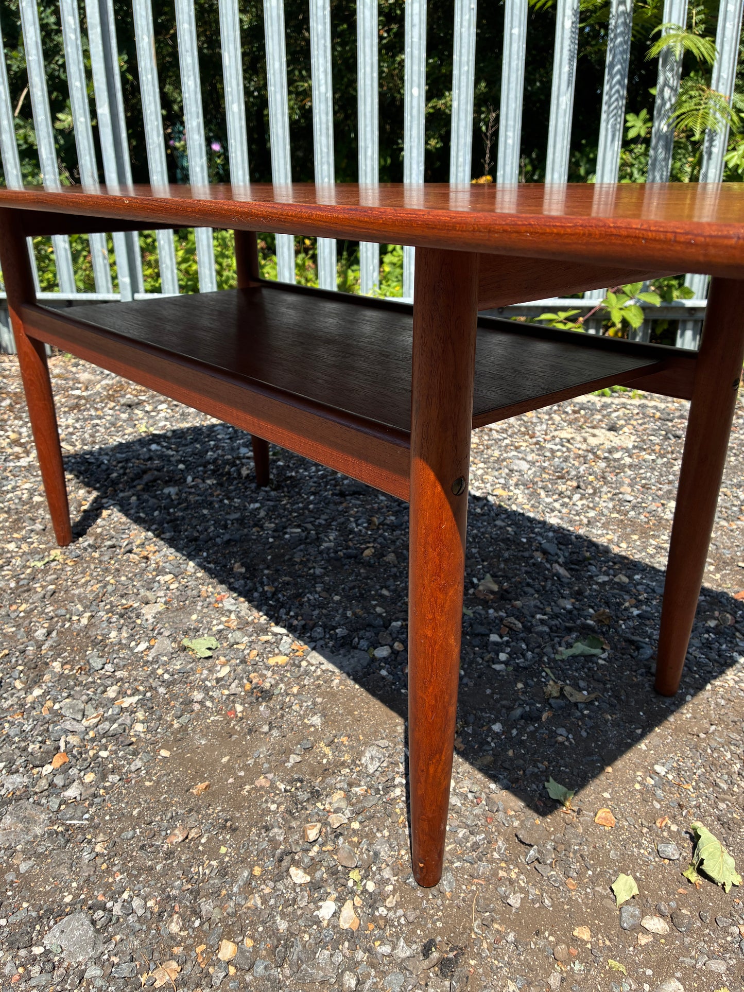 Danish Mid-Century Teak Coffee Table with Magazine Shelf | Vintage Scandinavian Modern Sofa Table | 124cm