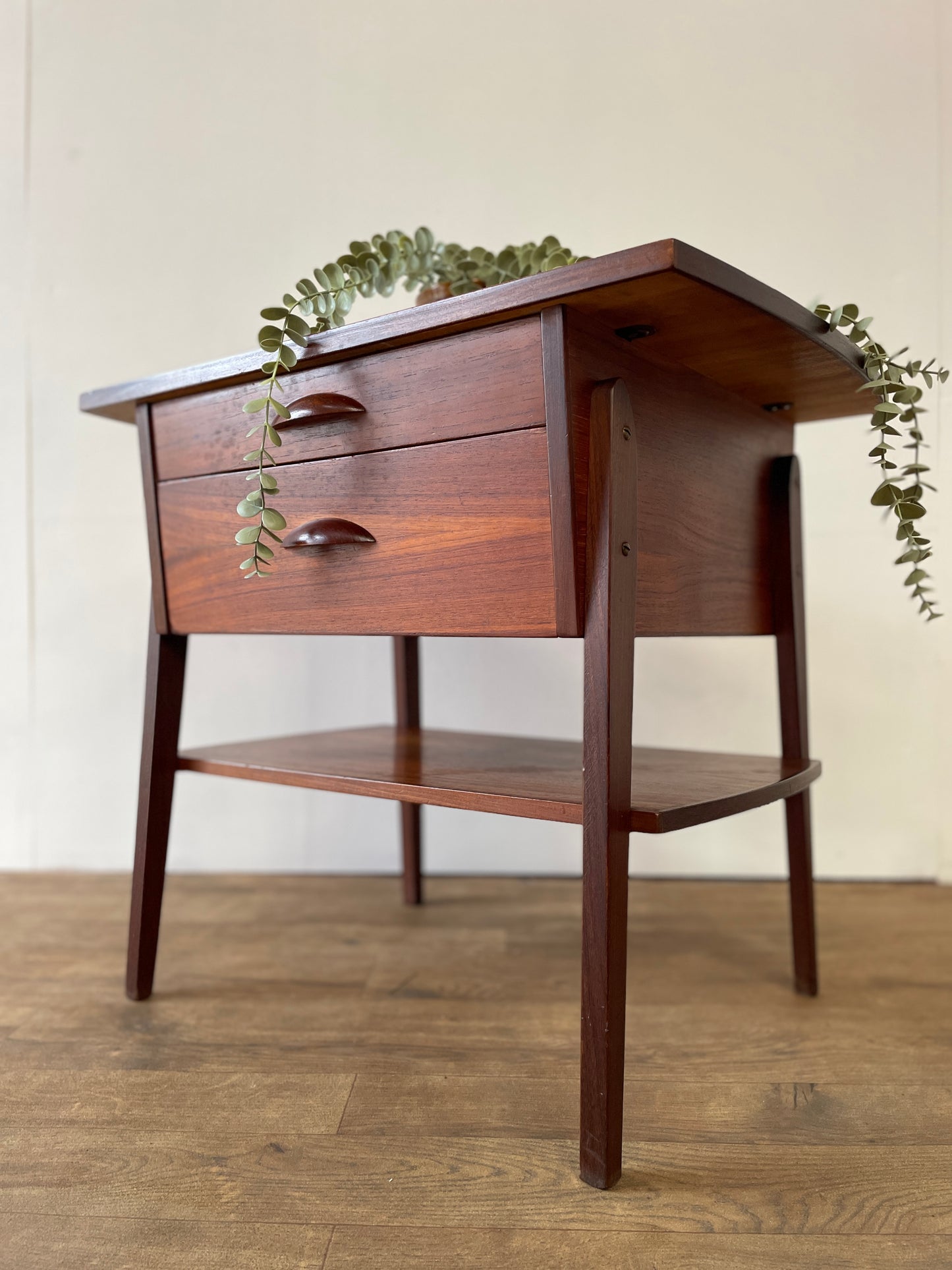 Mid-Century Danish Teak 2 Drawer Craft Table | Vintage Scandinavian Side Table
