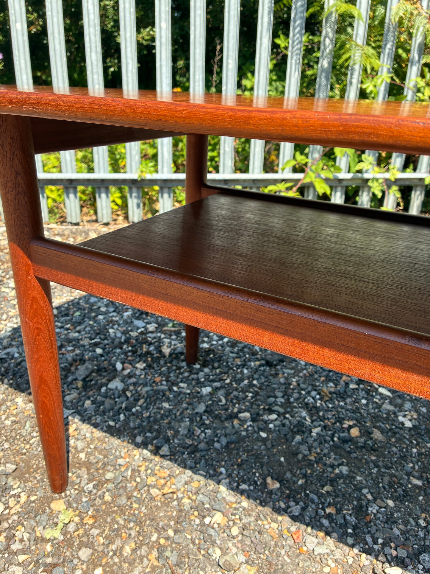 Danish Mid-Century Teak Coffee Table with Magazine Shelf | Vintage Scandinavian Modern Sofa Table | 124cm
