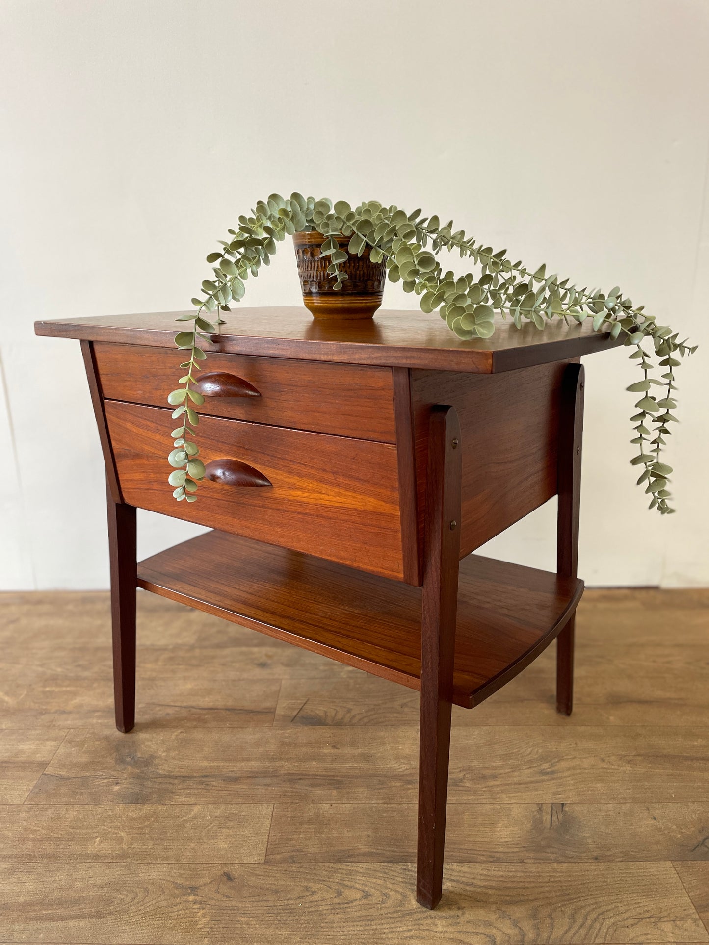 Mid-Century Danish Teak 2 Drawer Craft Table | Vintage Scandinavian Side Table