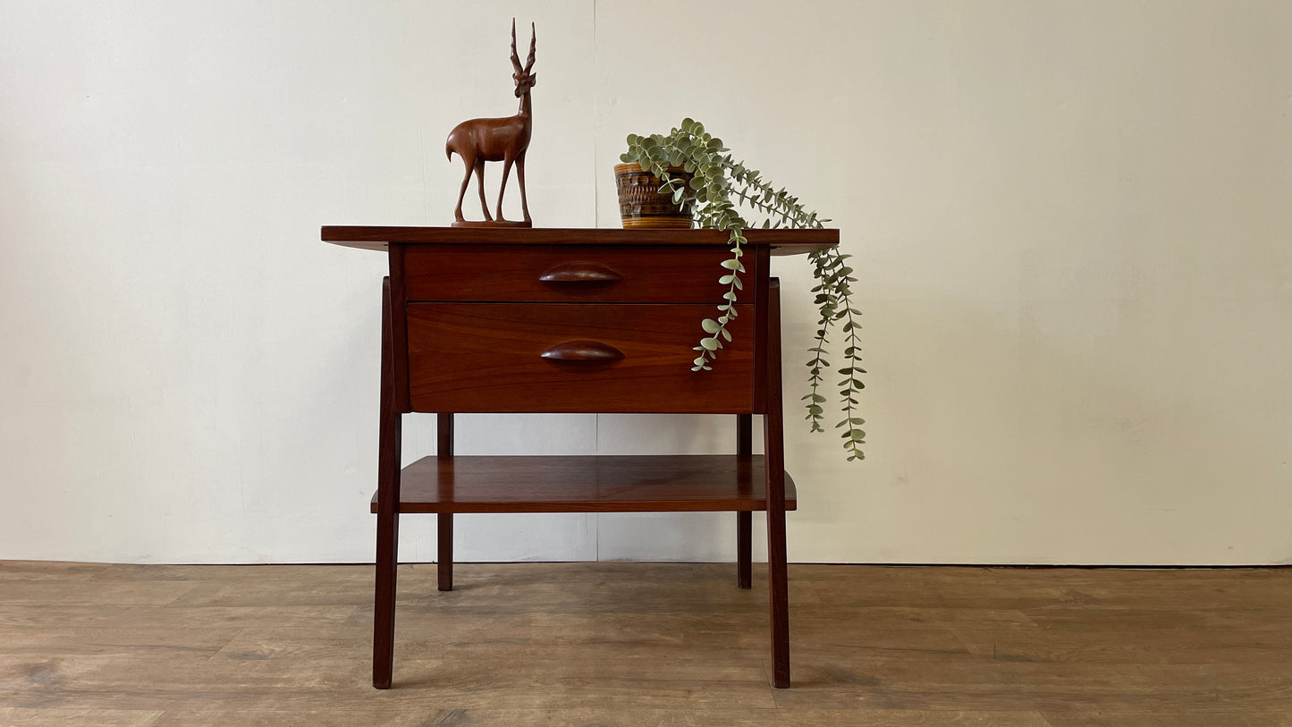 Mid-Century Danish Teak 2 Drawer Craft Table | Vintage Scandinavian Side Table