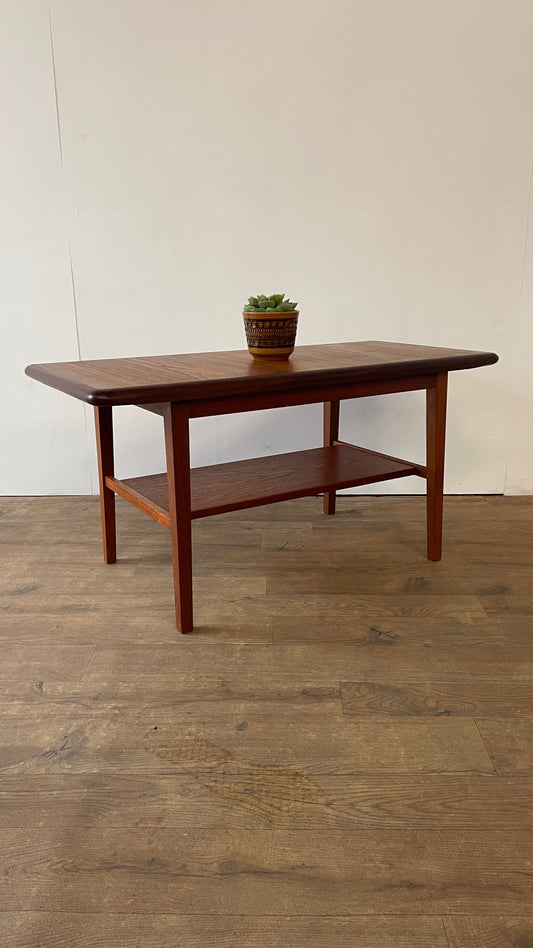 Mid-Century Danish Teak Coffee Table with Shelf | Scandinavian Vintage 1960s