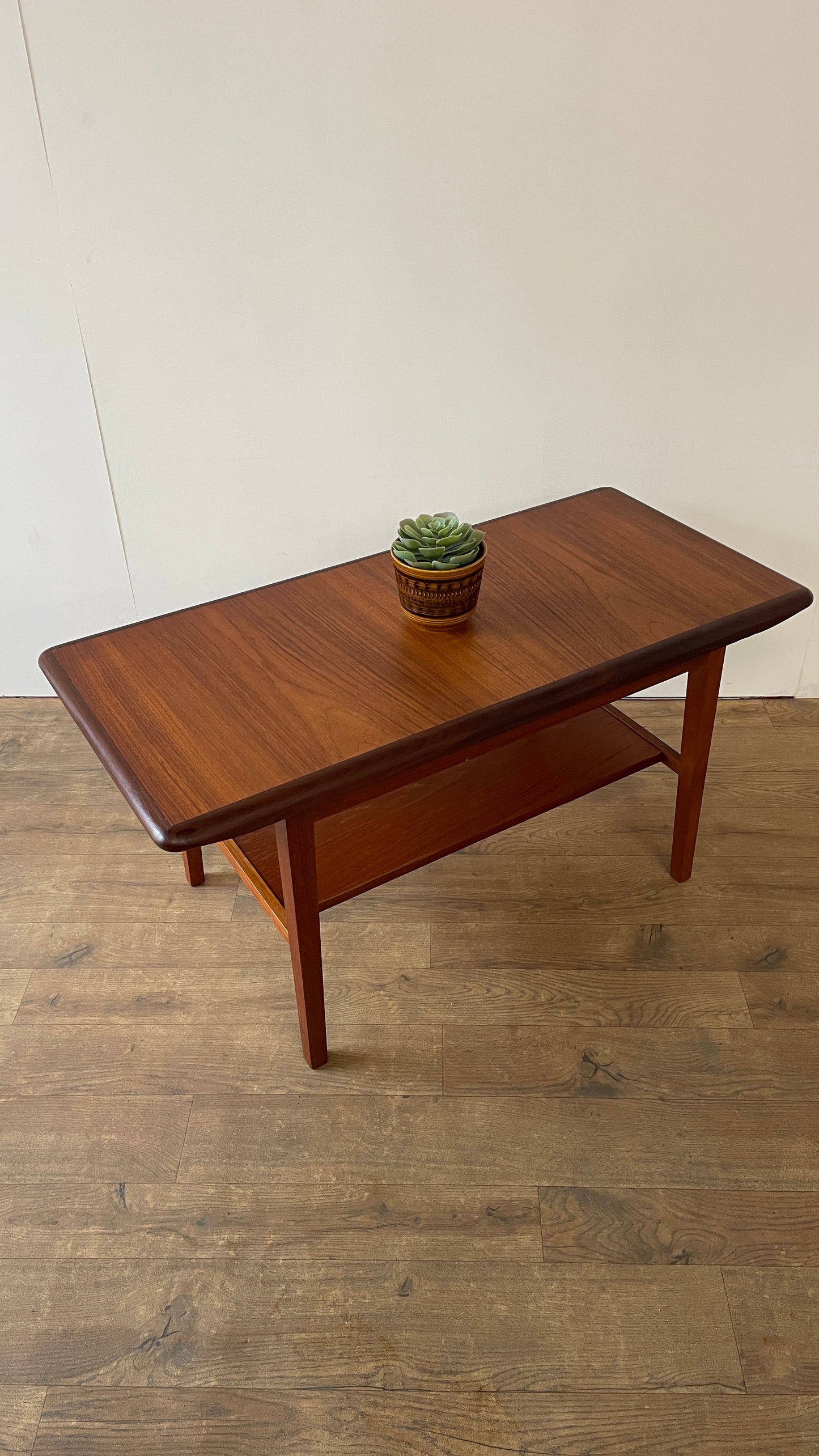 Mid-Century Danish Teak Coffee Table with Shelf | Scandinavian Vintage 1960s