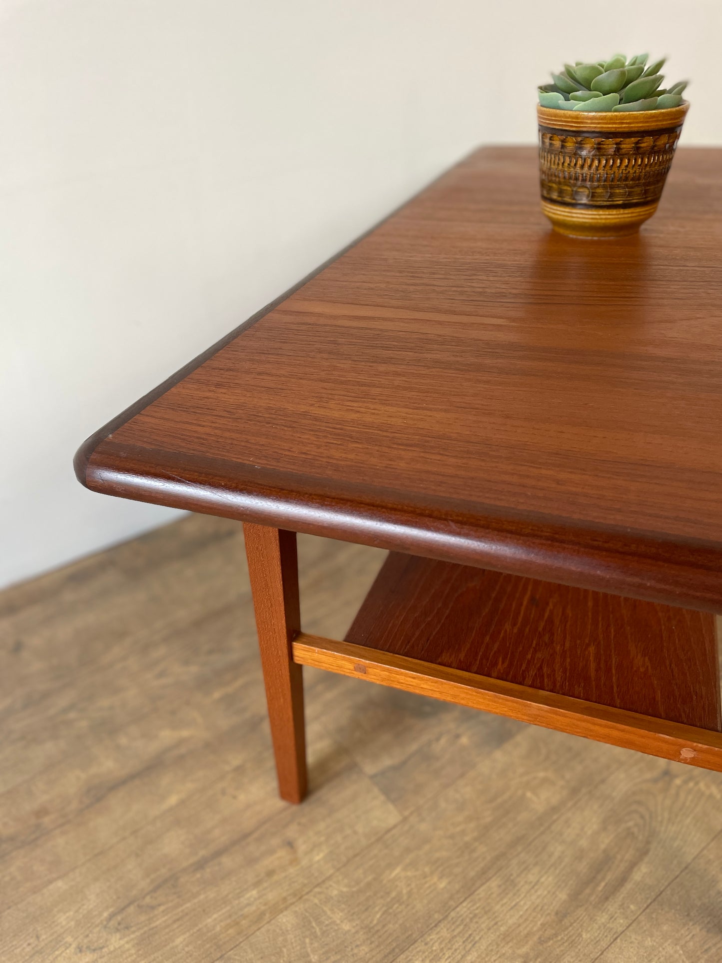 Mid-Century Danish Teak Coffee Table with Shelf | Scandinavian Vintage 1960s