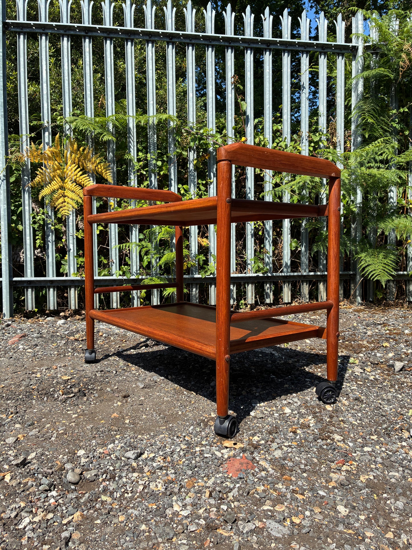 Danish Mid-Century Teak Drinks Trolley | Scandinavian Serving Cart on Castors | Two Tier Bar Cart | 1960s Vintage