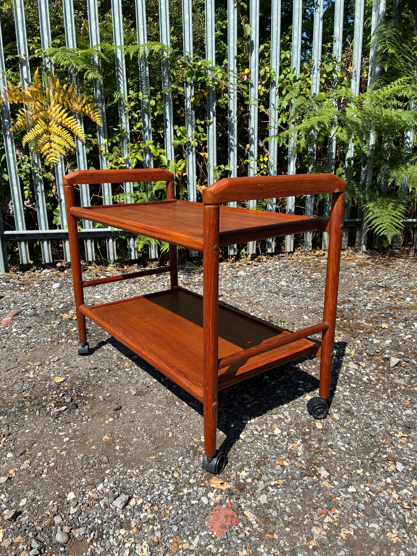 Danish Mid-Century Teak Drinks Trolley | Scandinavian Serving Cart on Castors | Two Tier Bar Cart | 1960s Vintage