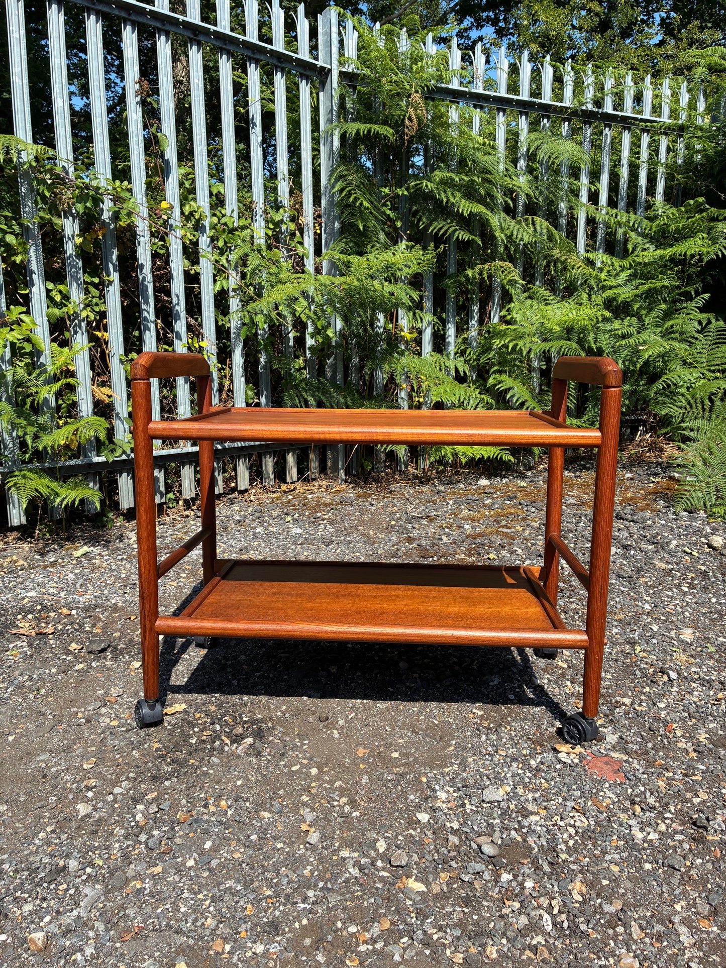 Danish Mid-Century Teak Drinks Trolley | Scandinavian Serving Cart on Castors | Two Tier Bar Cart | 1960s Vintage