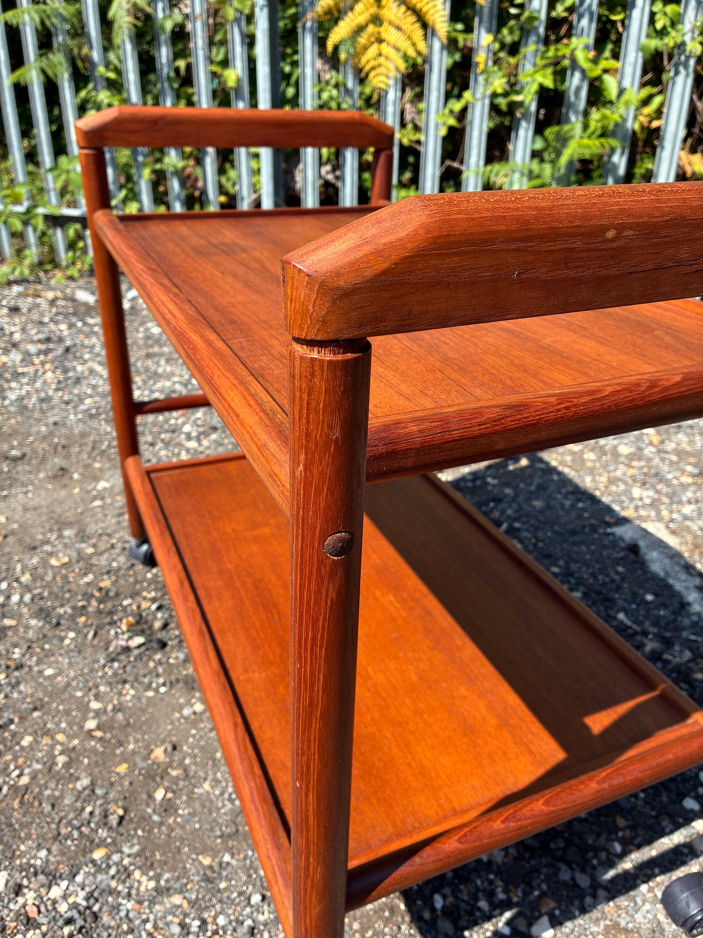 Danish Mid-Century Teak Drinks Trolley | Scandinavian Serving Cart on Castors | Two Tier Bar Cart | 1960s Vintage