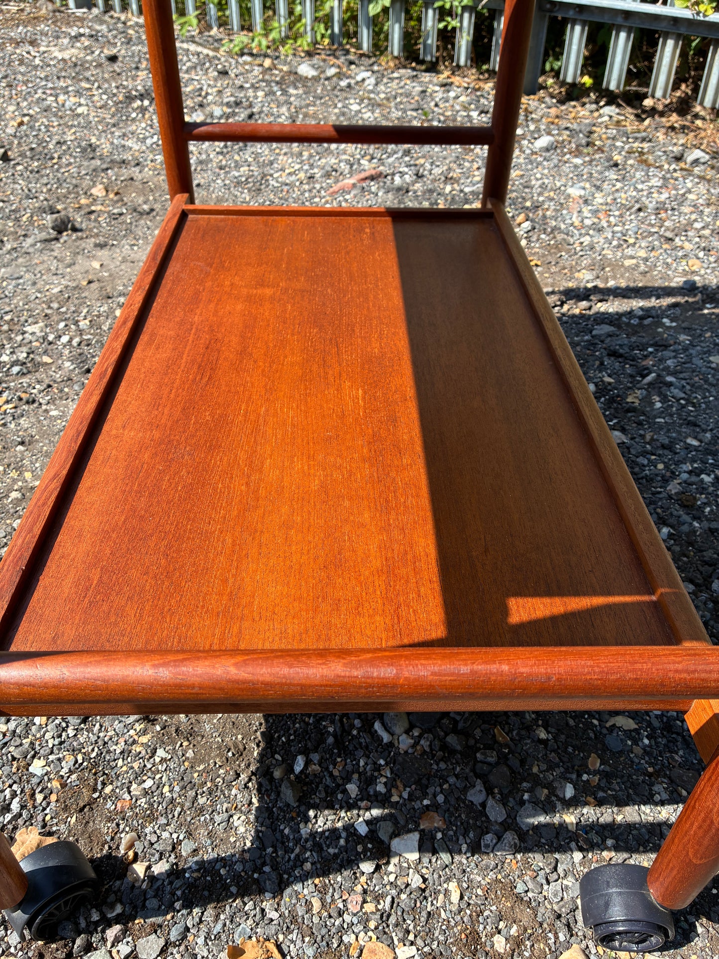 Danish Mid-Century Teak Drinks Trolley | Scandinavian Serving Cart on Castors | Two Tier Bar Cart | 1960s Vintage