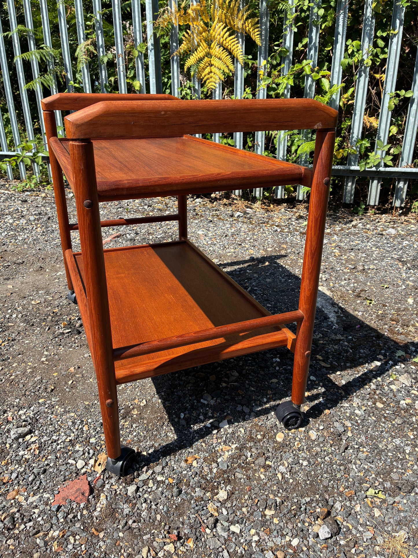 Danish Mid-Century Teak Drinks Trolley | Scandinavian Serving Cart on Castors | Two Tier Bar Cart | 1960s Vintage