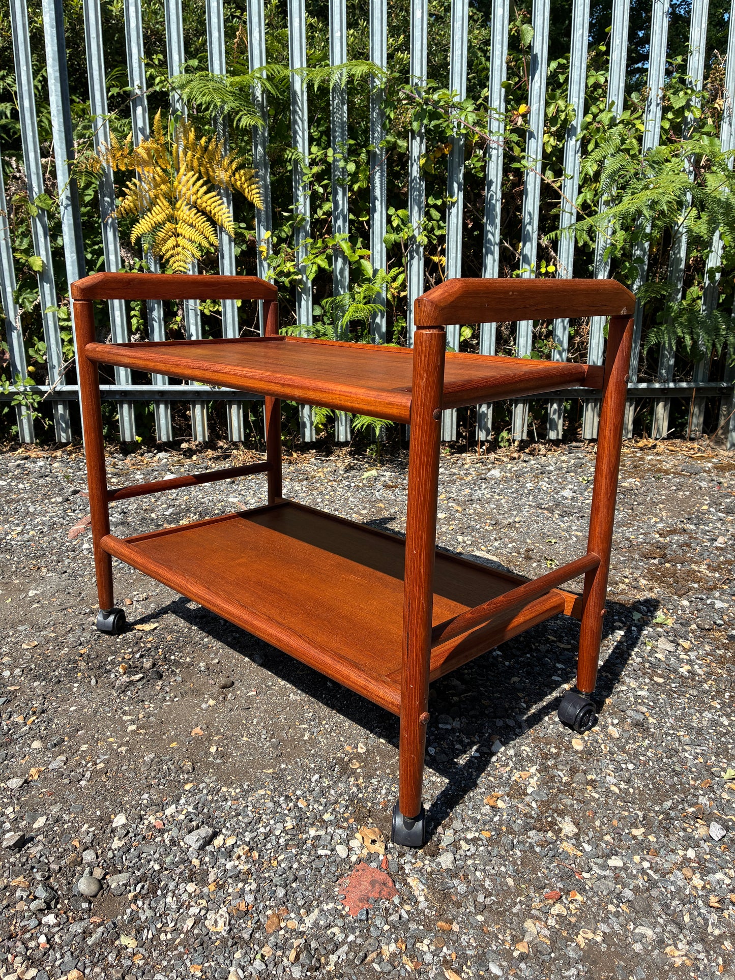 Danish Mid-Century Teak Drinks Trolley | Scandinavian Serving Cart on Castors | Two Tier Bar Cart | 1960s Vintage
