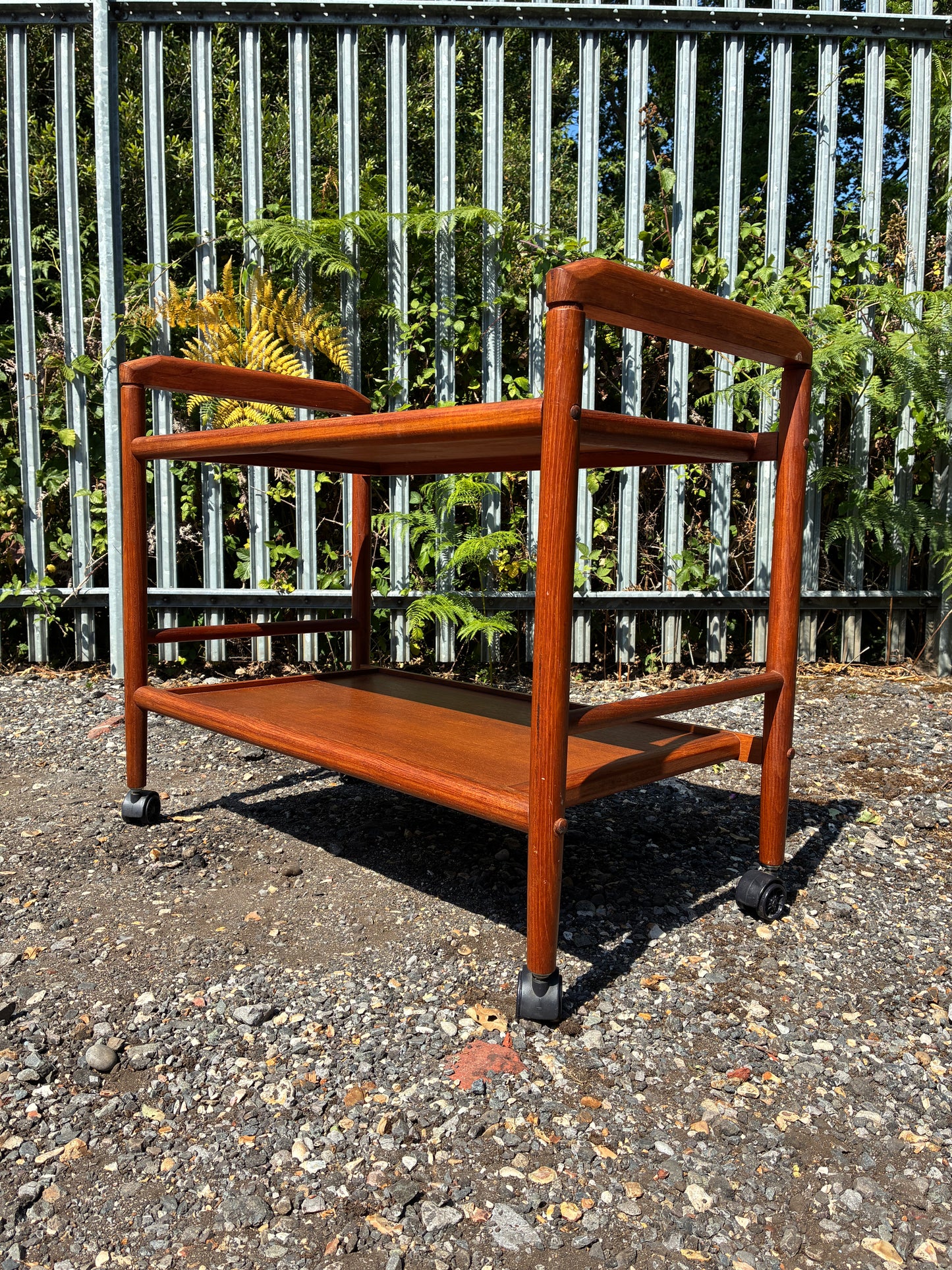 Danish Mid-Century Teak Drinks Trolley | Scandinavian Serving Cart on Castors | Two Tier Bar Cart | 1960s Vintage
