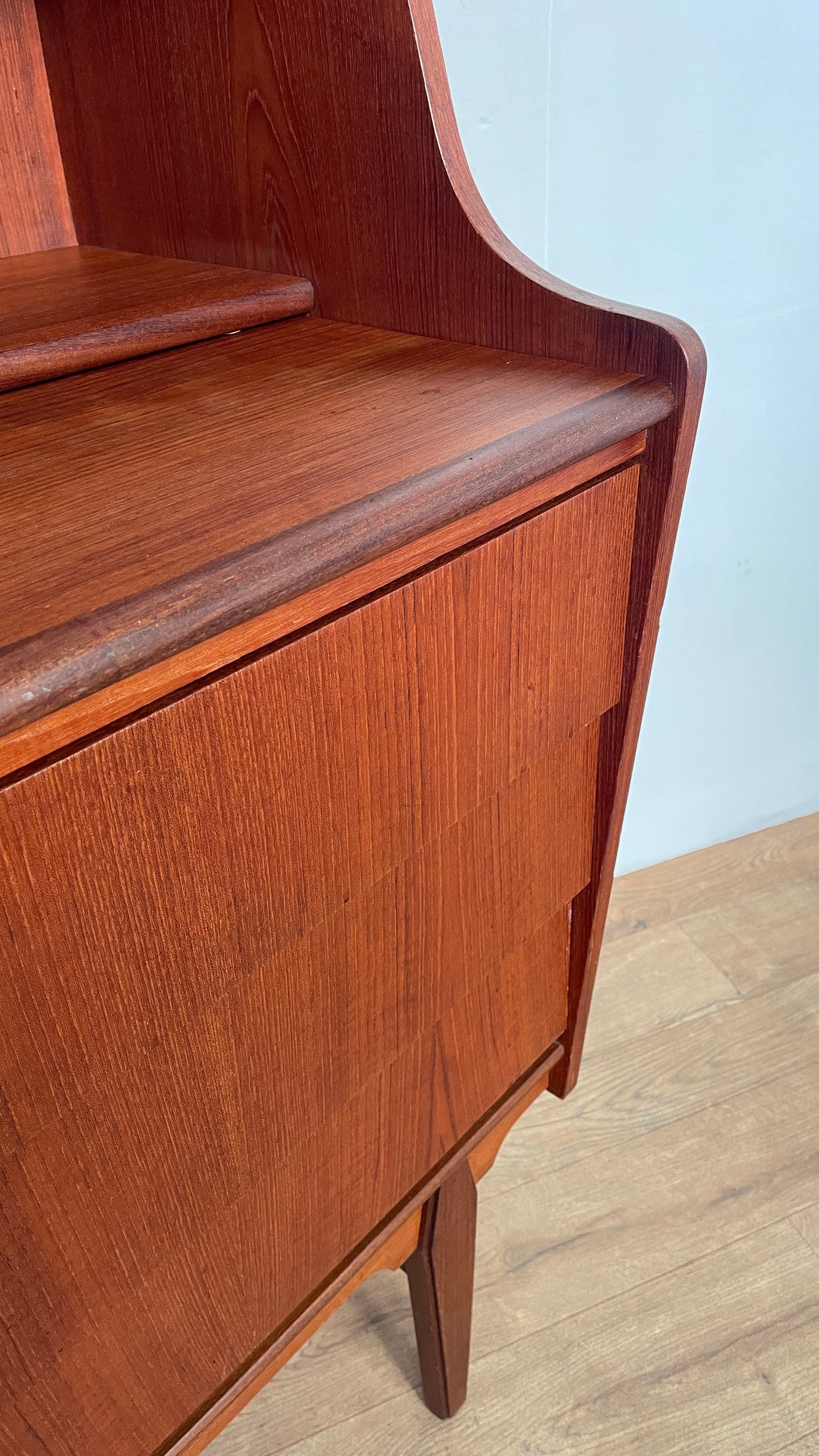 Mid-Century Danish Teak Bureau Desk with Drawers & Pull-Out Writing Surface