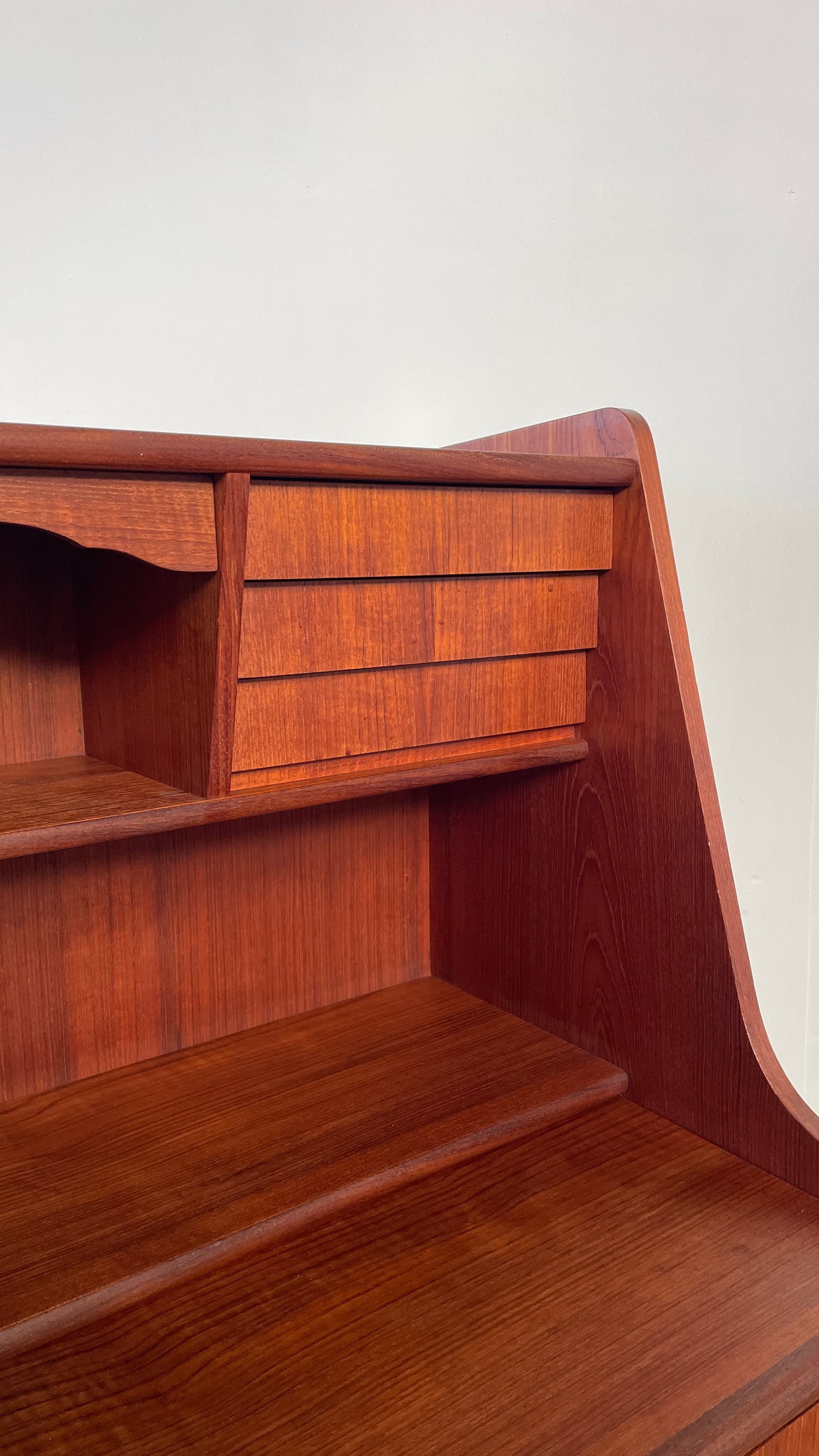 Mid-Century Danish Teak Bureau Desk with Drawers & Pull-Out Writing Surface