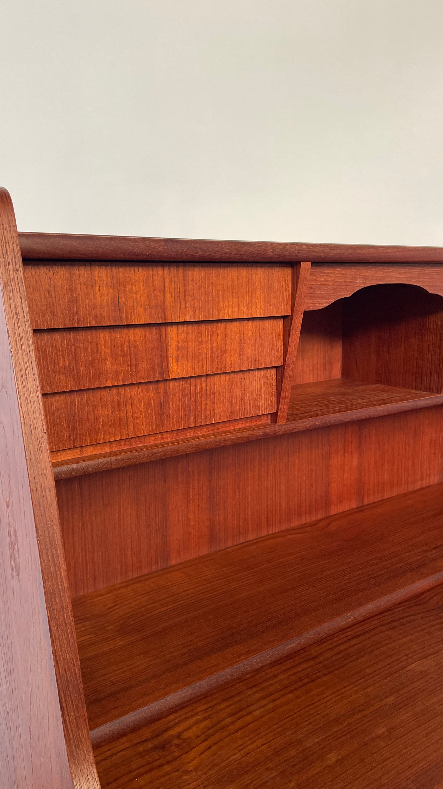 Mid-Century Danish Teak Bureau Desk with Drawers & Pull-Out Writing Surface