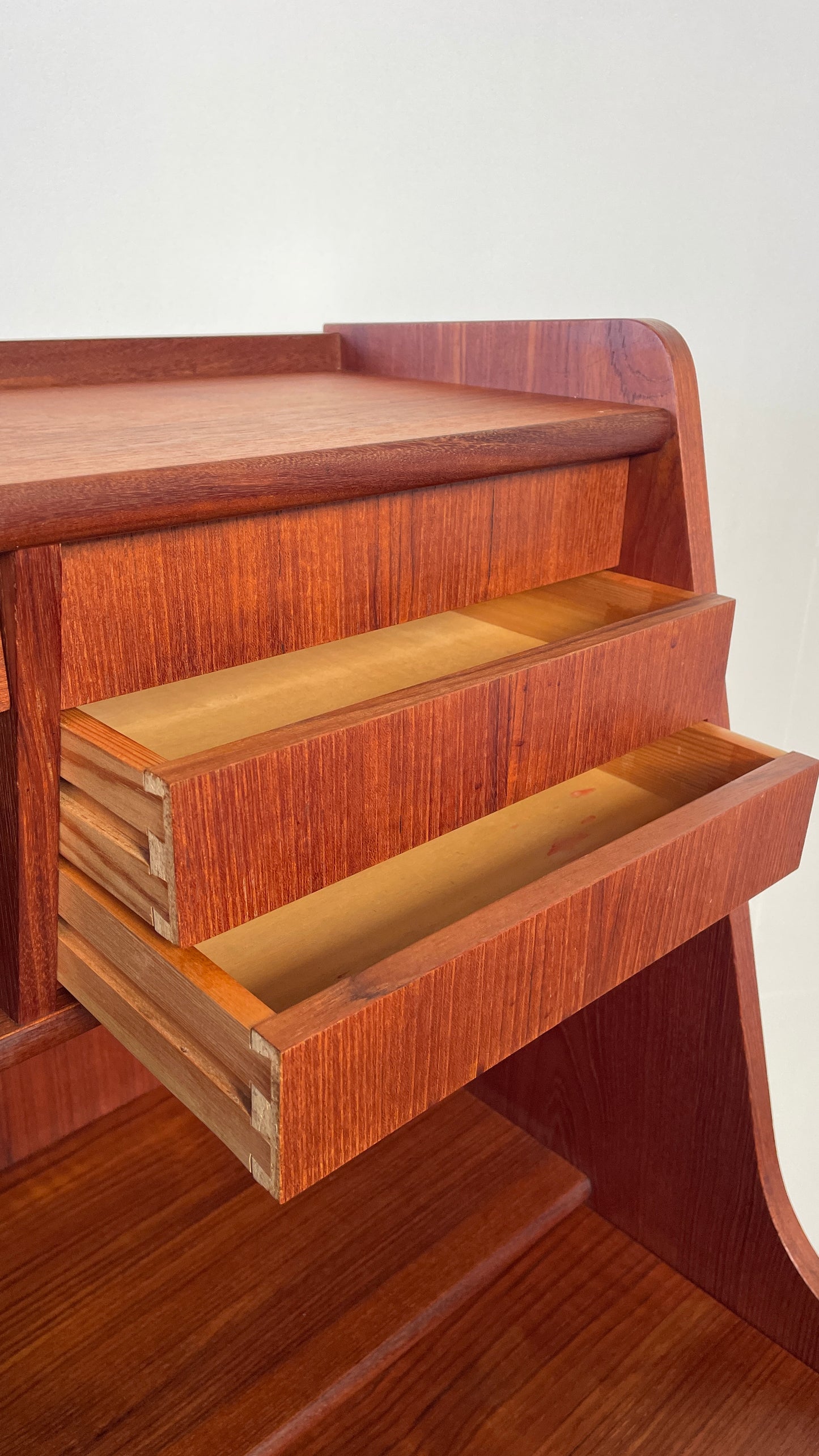 Mid-Century Danish Teak Bureau Desk with Drawers & Pull-Out Writing Surface