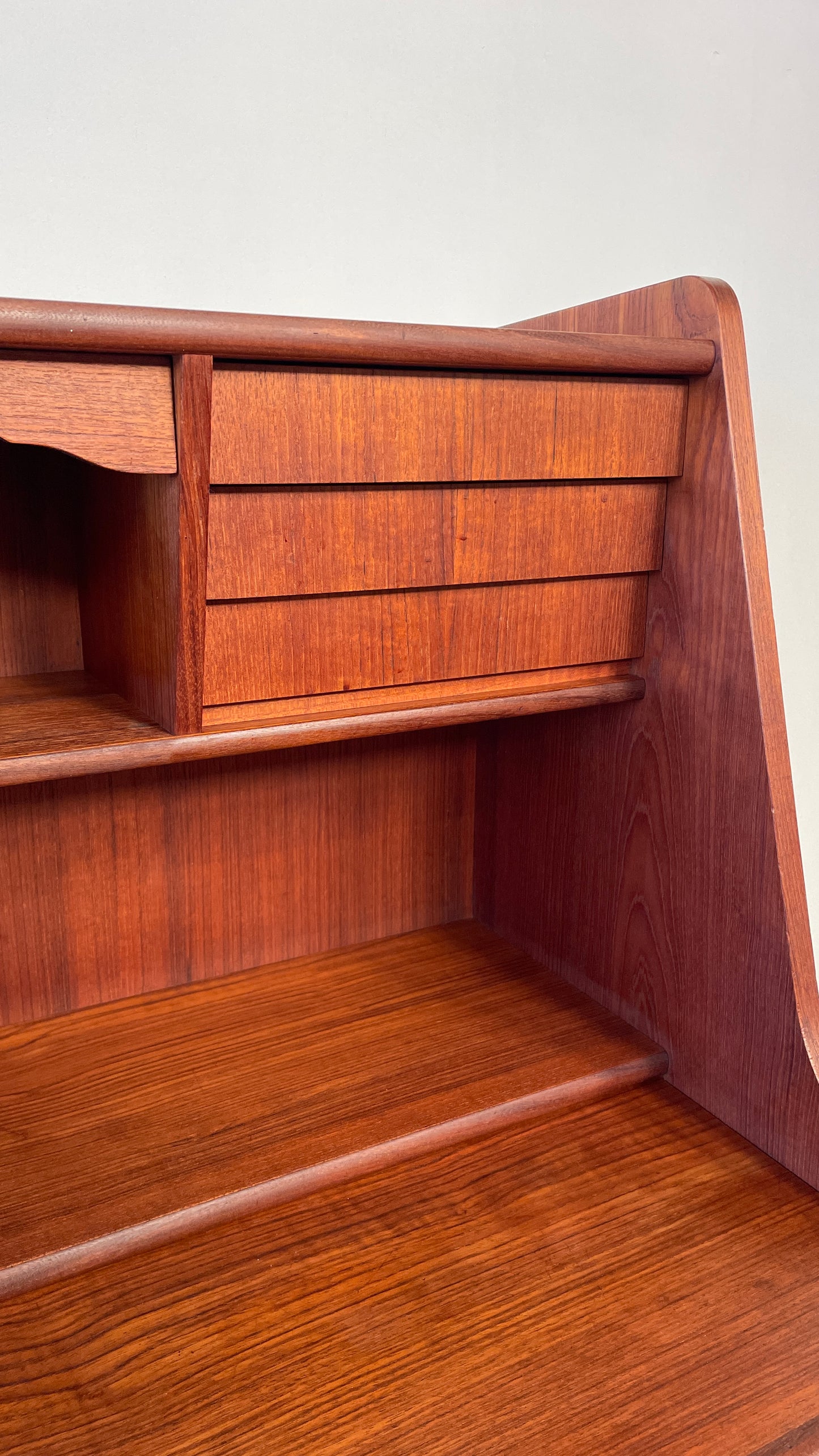 Mid-Century Danish Teak Bureau Desk with Drawers & Pull-Out Writing Surface