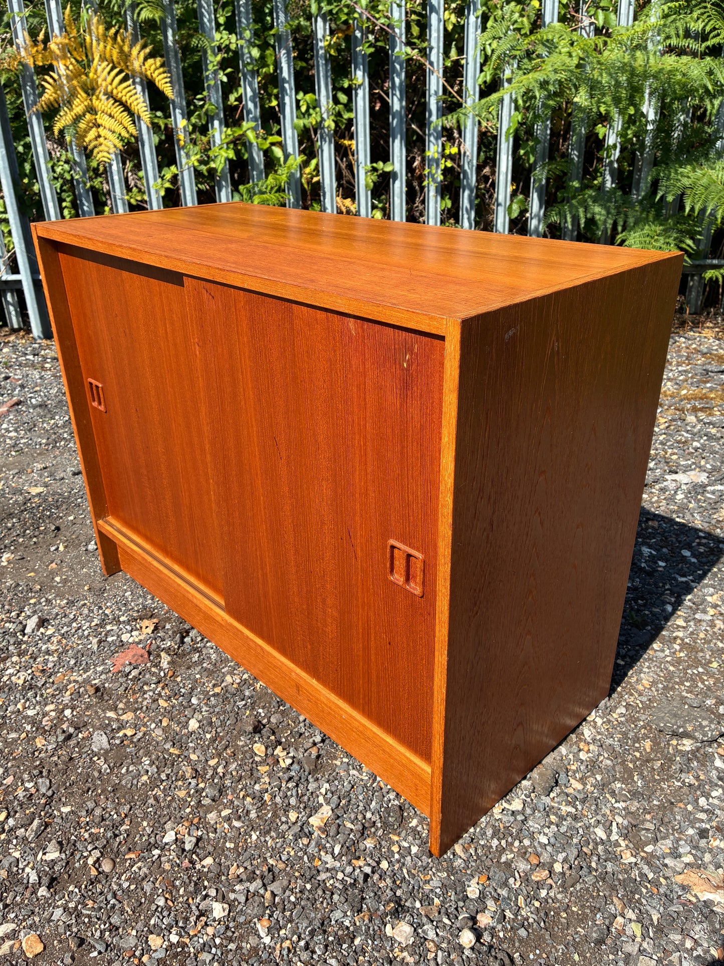 Danish Mid-Century Teak Sliding Door Cupboard | Scandinavian Storage Cabinet | Retro Sideboard | 87cm