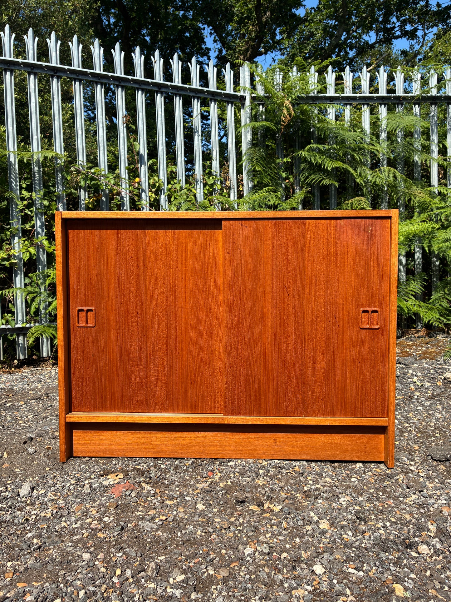 Danish Mid-Century Teak Sliding Door Cupboard | Scandinavian Storage Cabinet | Retro Sideboard | 87cm