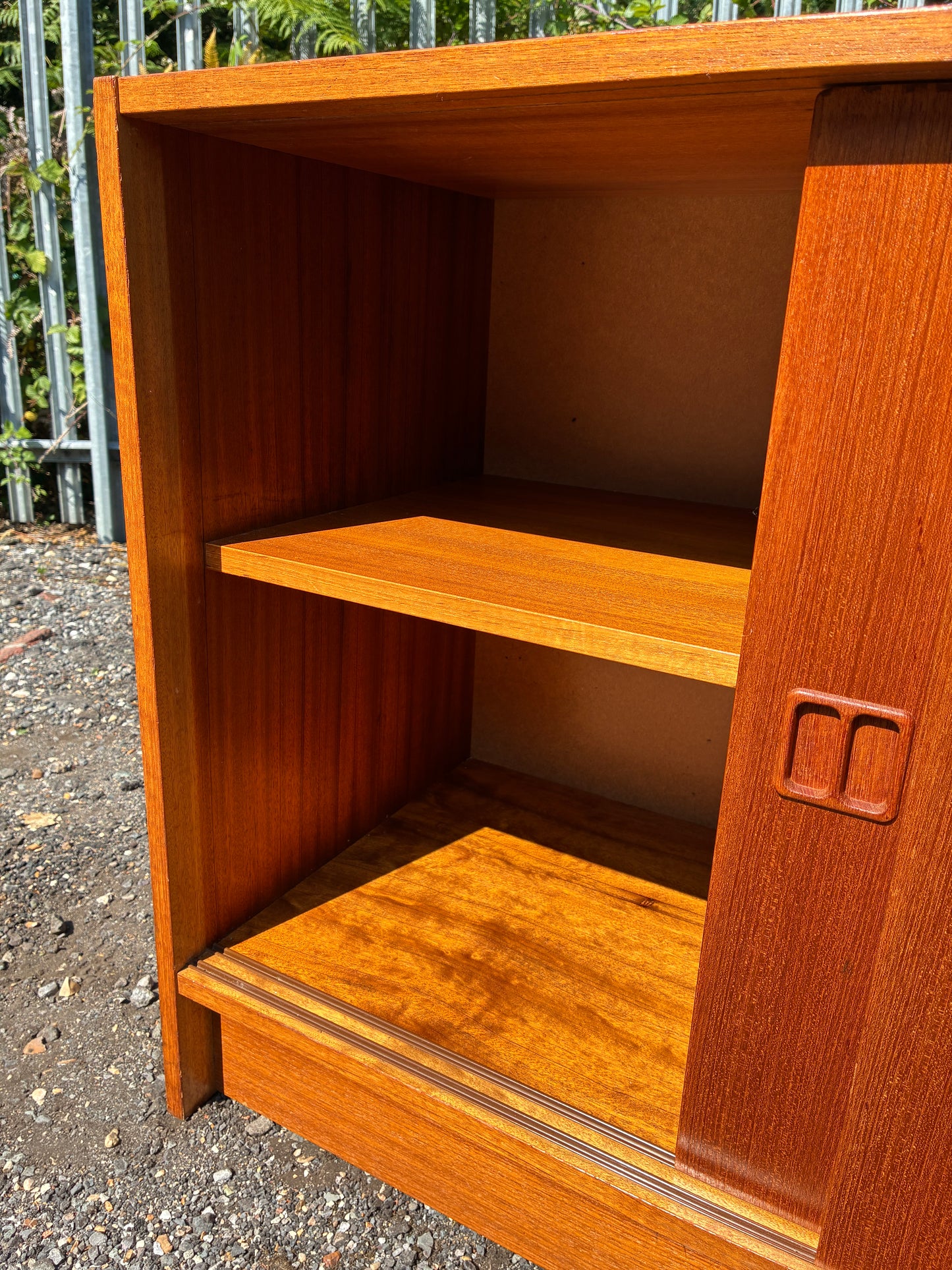 Danish Mid-Century Teak Sliding Door Cupboard | Scandinavian Storage Cabinet | Retro Sideboard | 87cm
