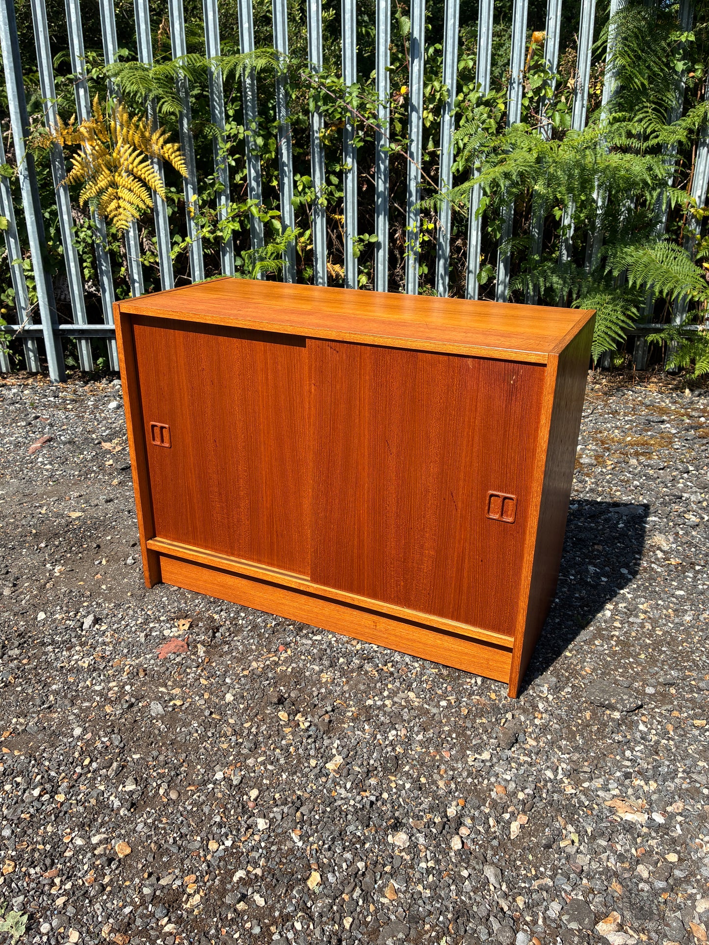 Danish Mid-Century Teak Sliding Door Cupboard | Scandinavian Storage Cabinet | Retro Sideboard | 87cm
